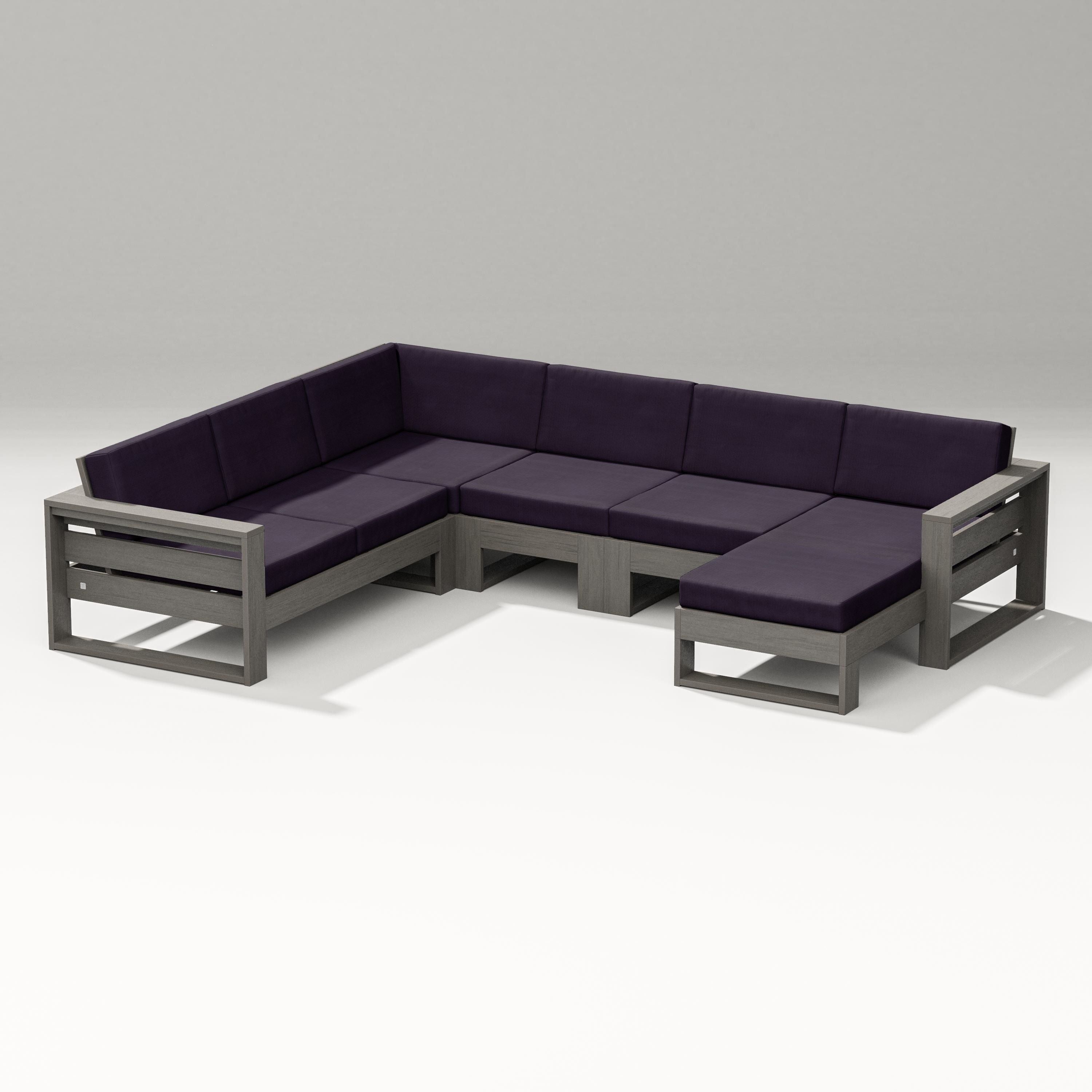 PW Designer Series Latitude Corner Sectional with Right Chaise in Driftwood / Navy Linen