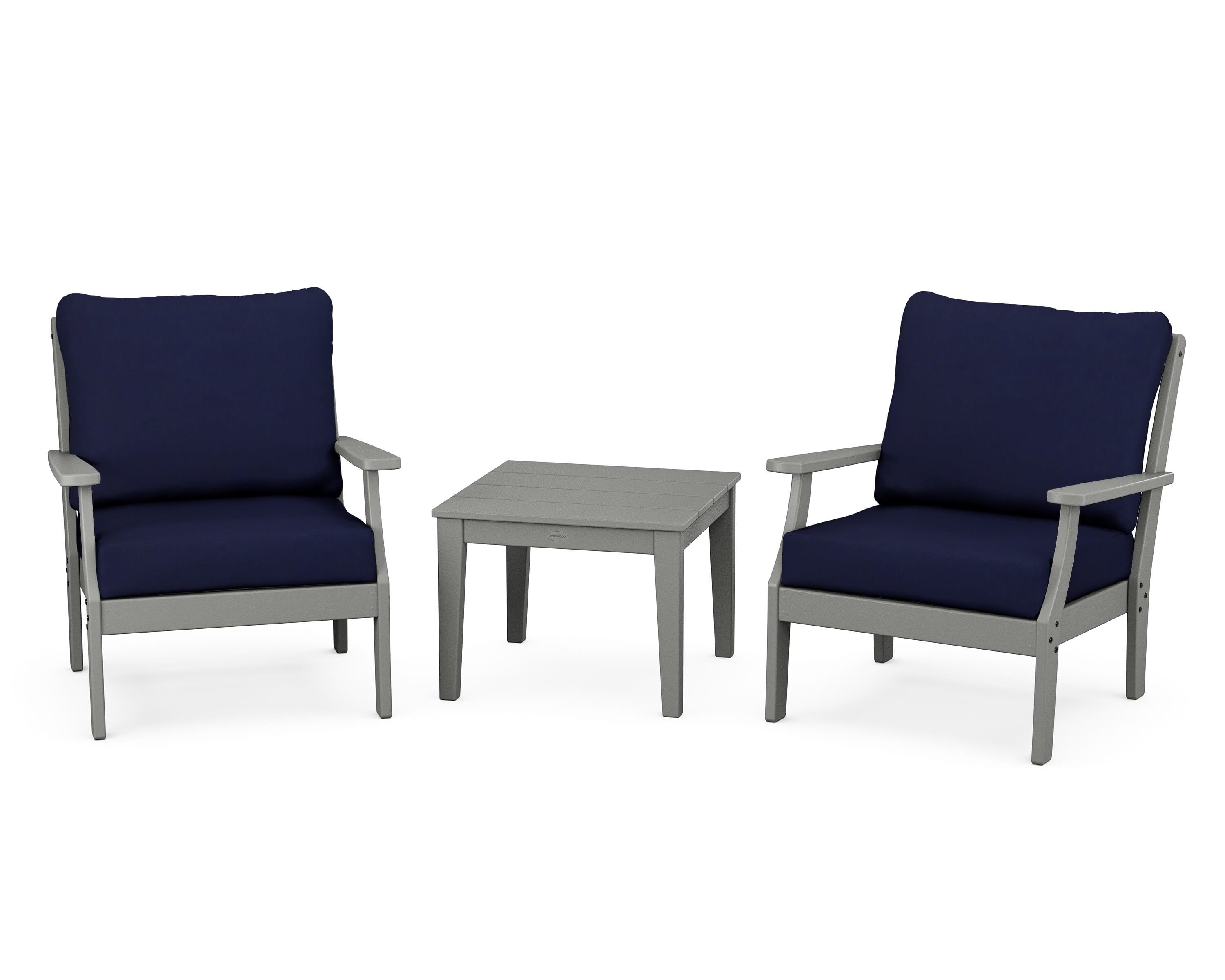 POLYWOOD Braxton 3-Piece Deep Seating Set in Slate Grey / Navy