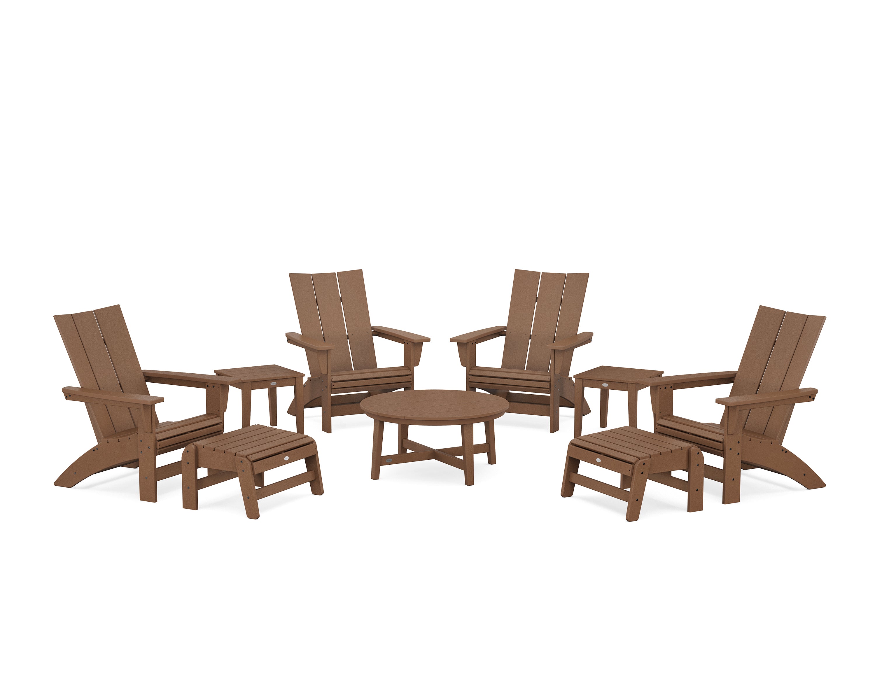 POLYWOOD Modern Grand Adirondack 9-Piece Conversation Set in Teak