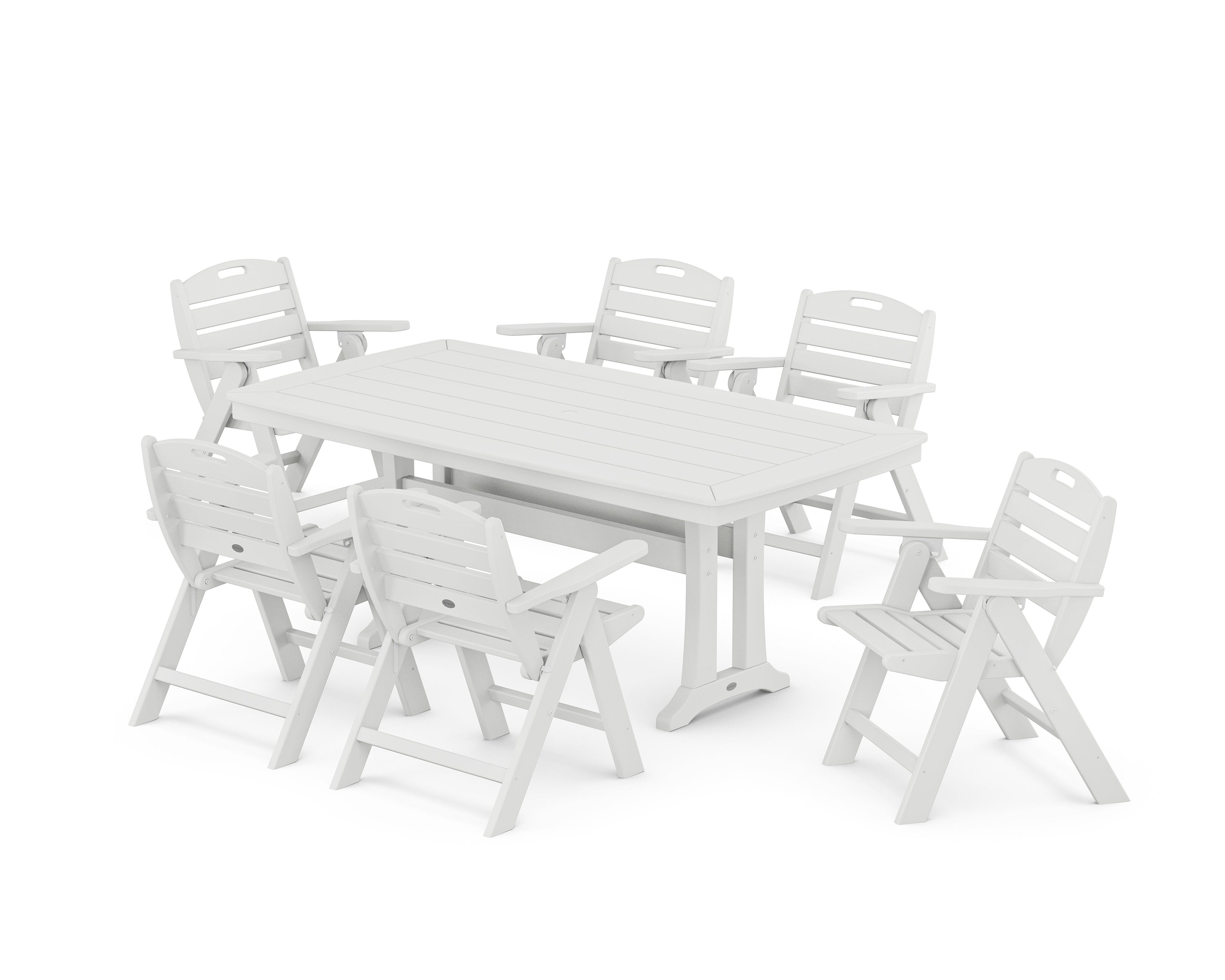 POLYWOOD Nautical Lowback 7-Piece Dining Set with Trestle Legs in White