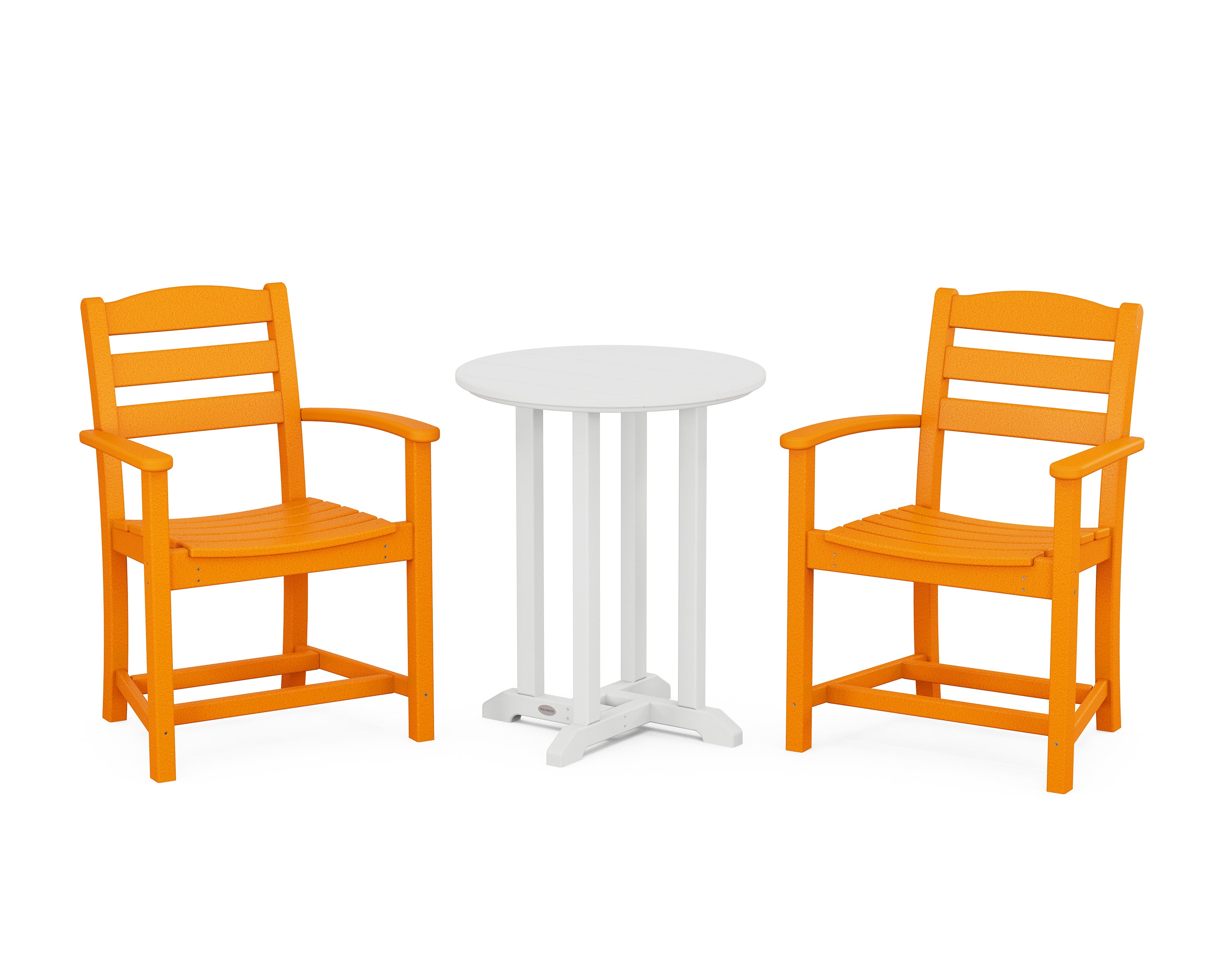 POLYWOOD La Casa Café 3-Piece Round Bistro Dining Set in Tangerine / White