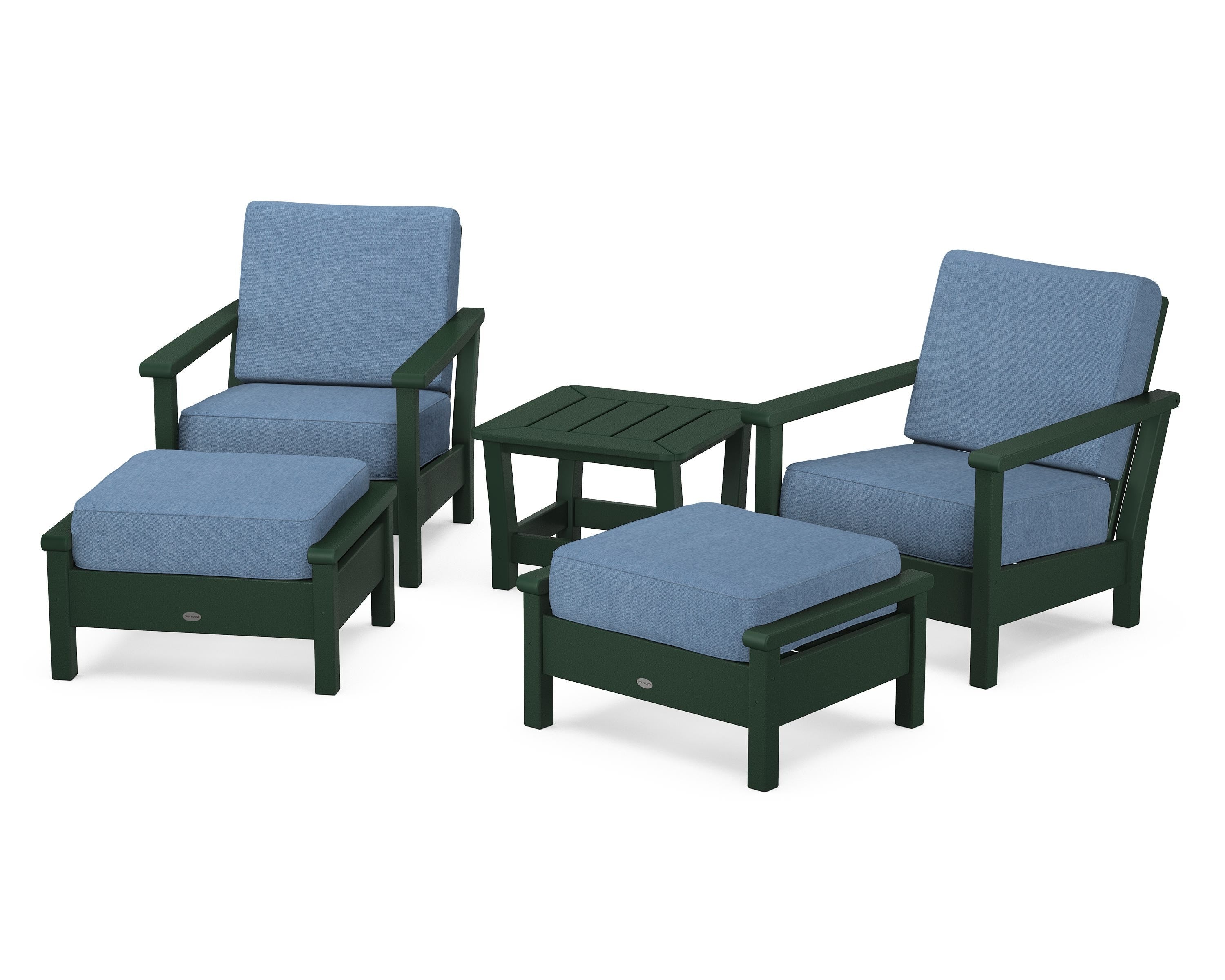 POLYWOOD Harbour 5-Piece Deep Seating Chair Set in Green / Sky Blue