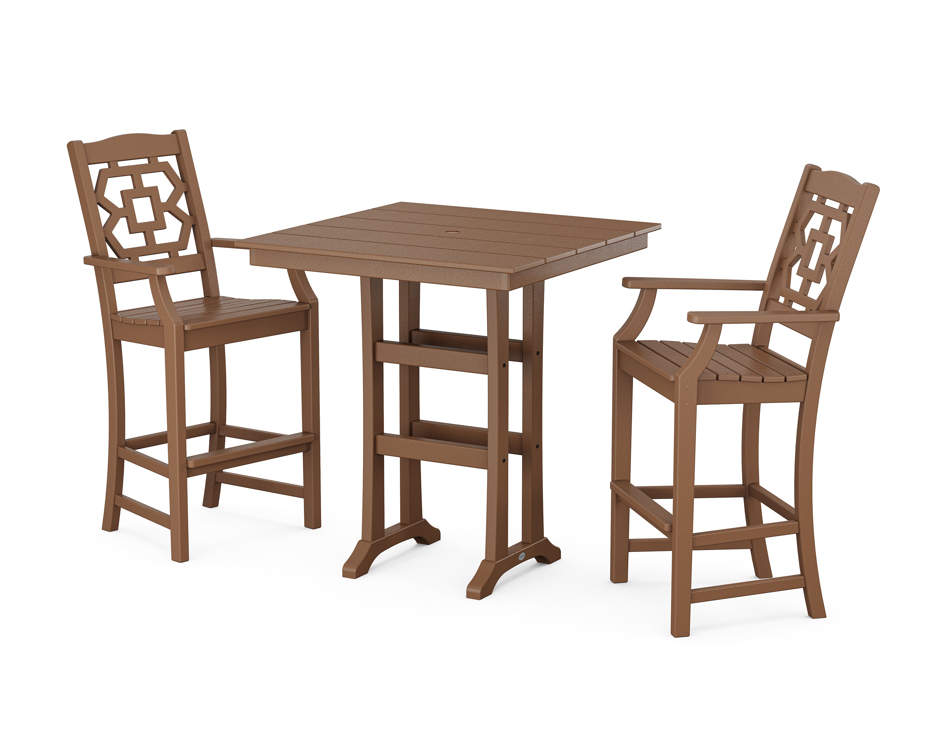 Martha Stewart by POLYWOOD Chinoiserie 3-Piece Farmhouse Bar Set with Trestle Legs in Teak