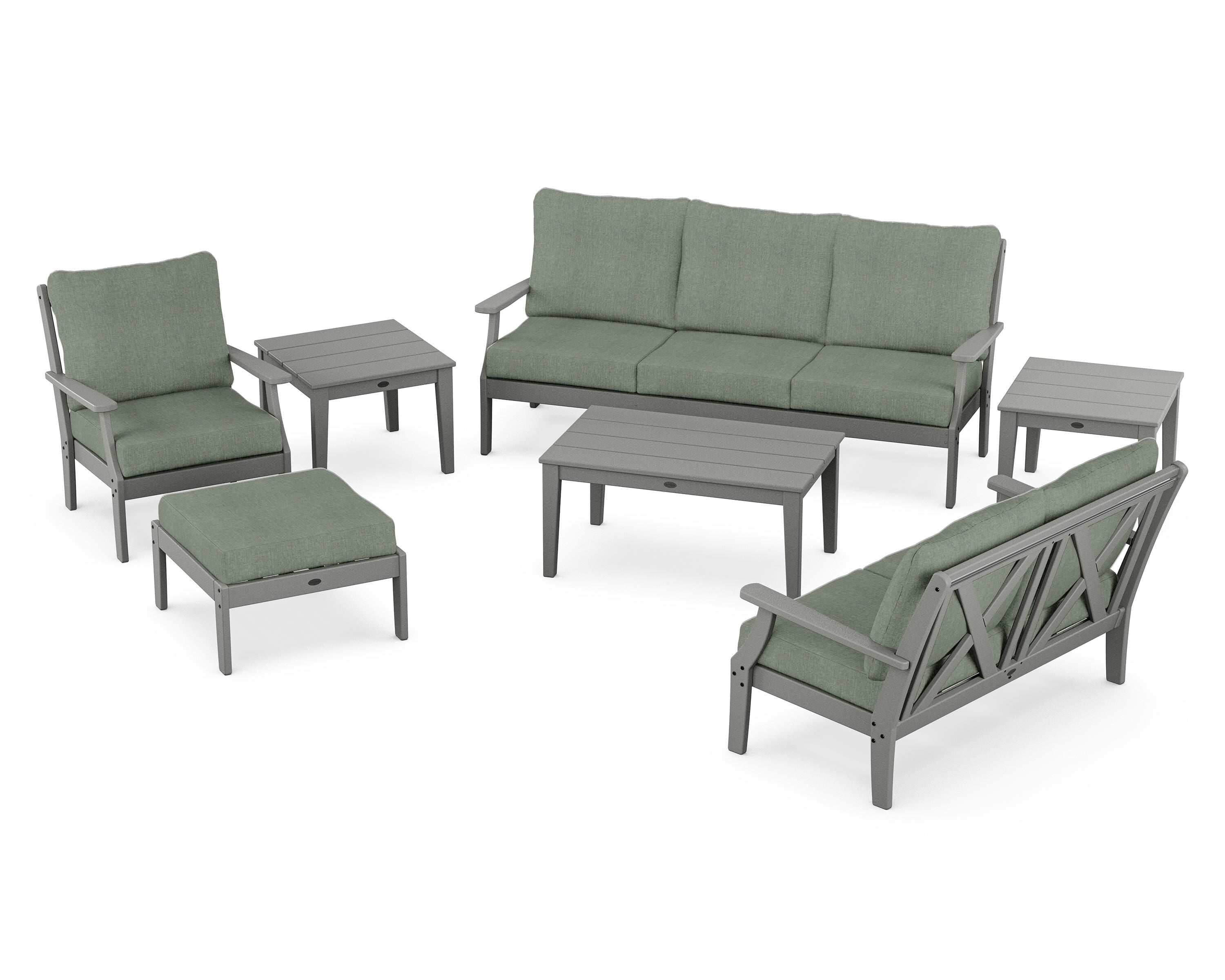 POLYWOOD Braxton 7-Piece Deep Seating Set in Slate Grey / Cast Sage