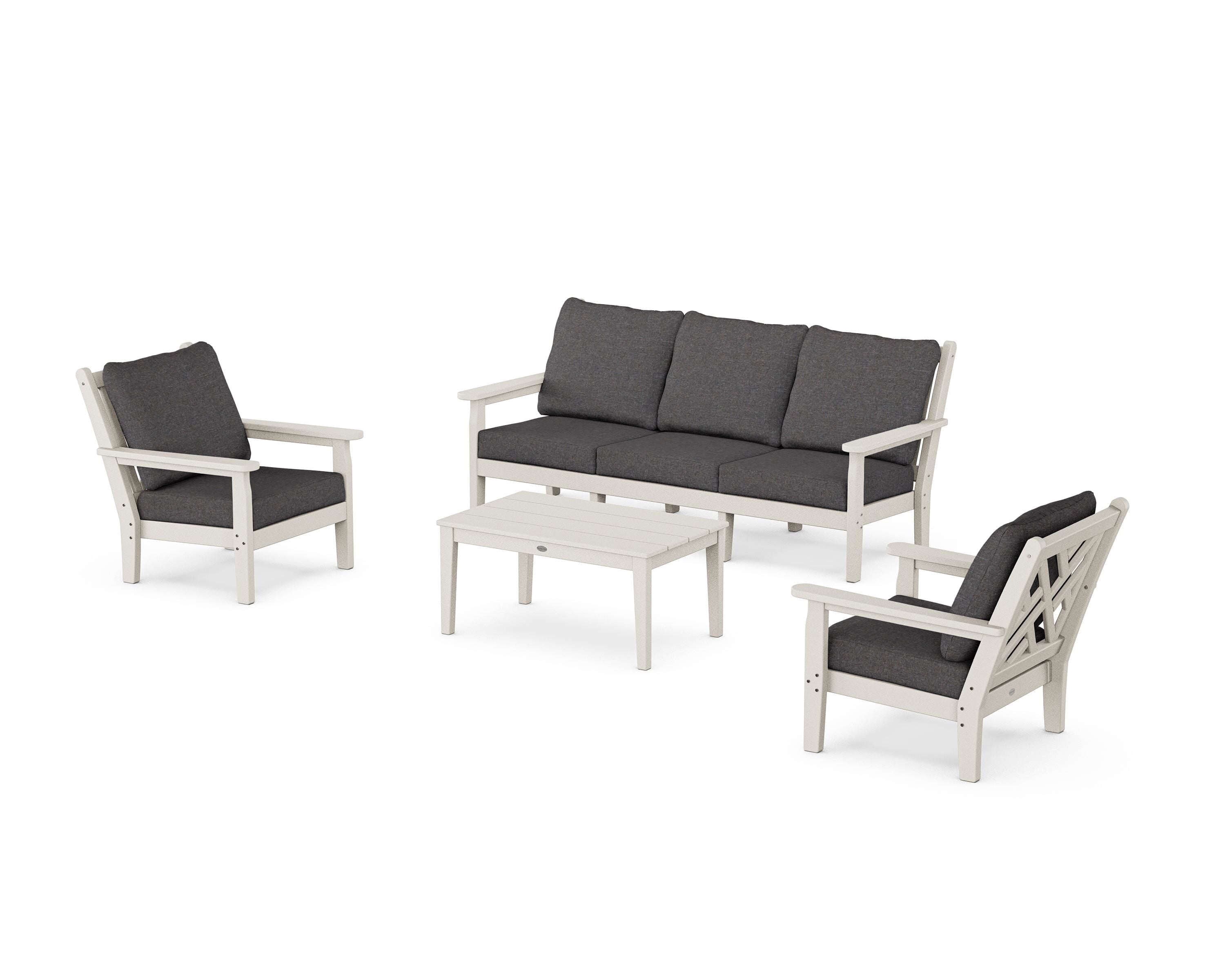 POLYWOOD Chippendale 4-Piece Deep Seating Set with Sofa in Sand / Ash Charcoal