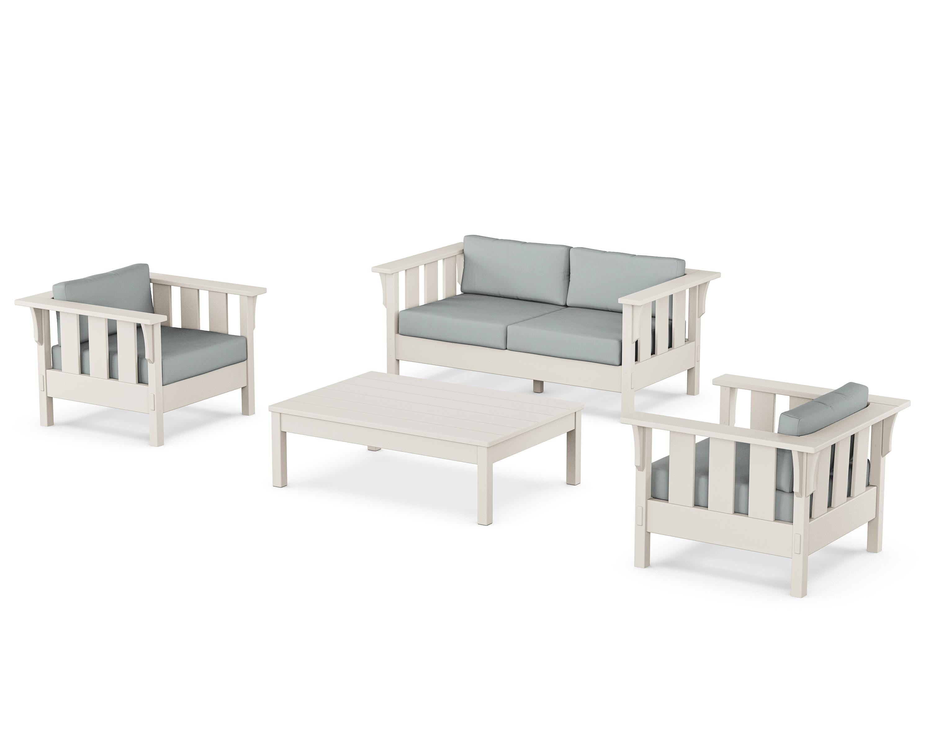 Martha Stewart by POLYWOOD Acadia 4-Piece Deep Seating Set with Loveseat in Sand / Spa