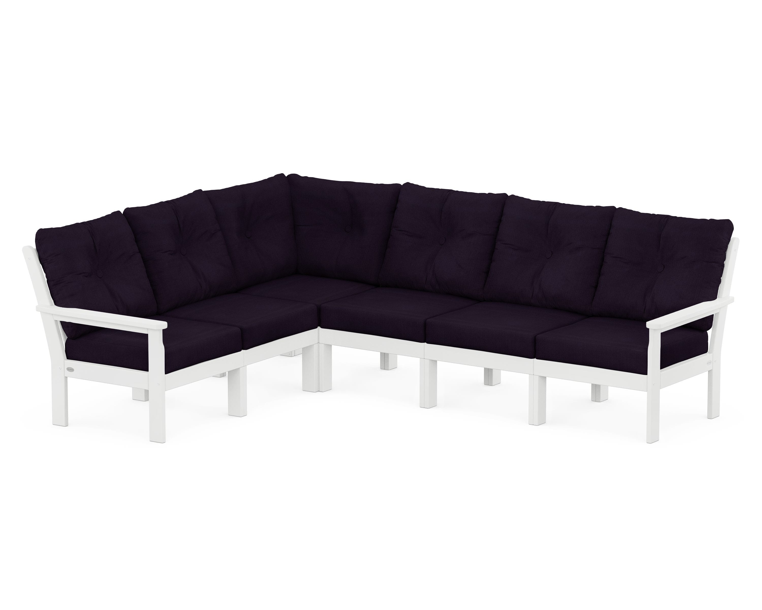 POLYWOOD Vineyard 6-Piece Sectional in White / Navy Linen