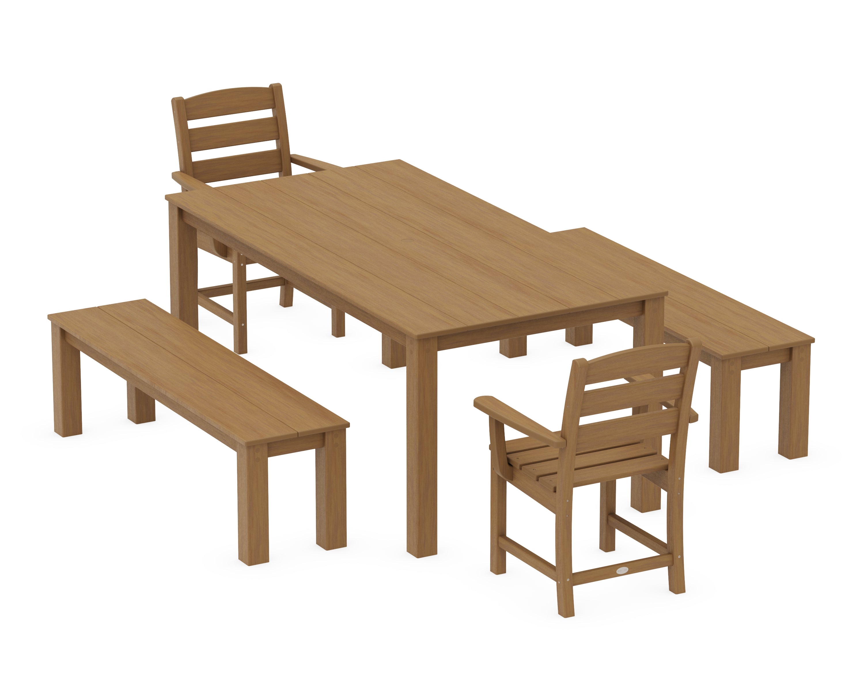 POLYWOOD Lakeside 5-Piece Parsons Dining Set with Benches in Natural