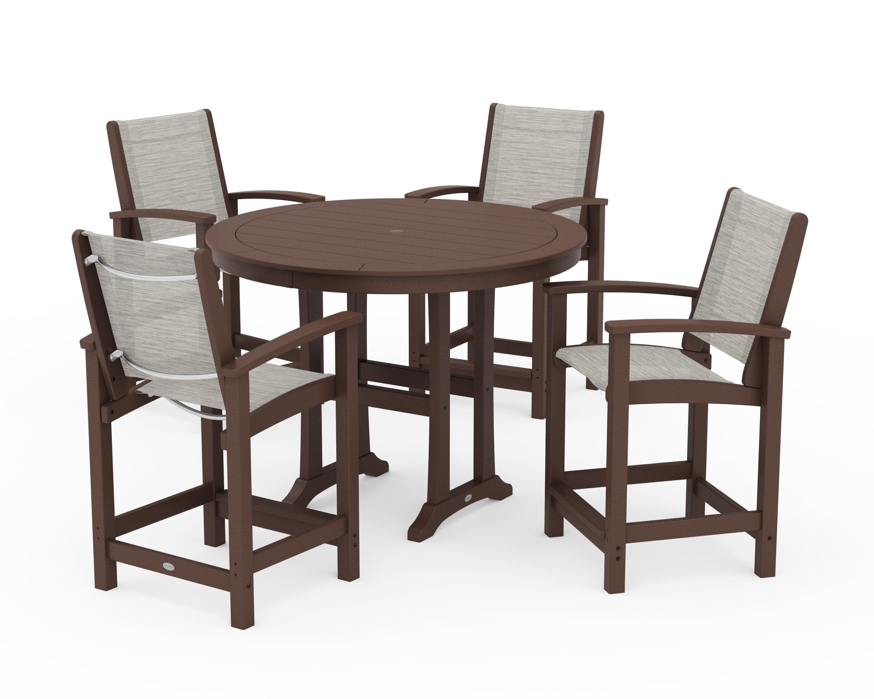 POLYWOOD Coastal 5-Piece Counter Set in Mahogany / Birch Sling
