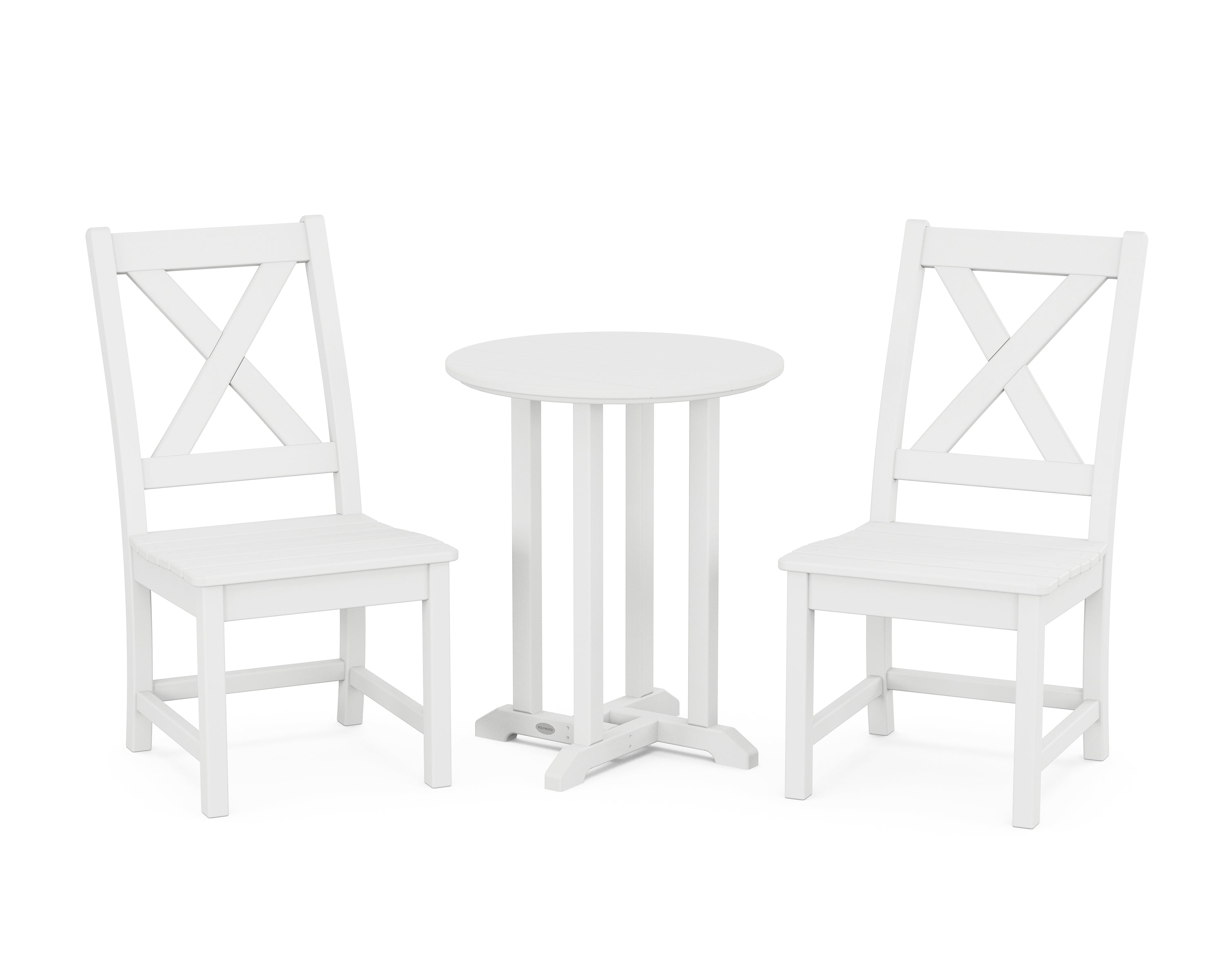 POLYWOOD Braxton Side Chair 3-Piece Round Bistro Dining Set in White