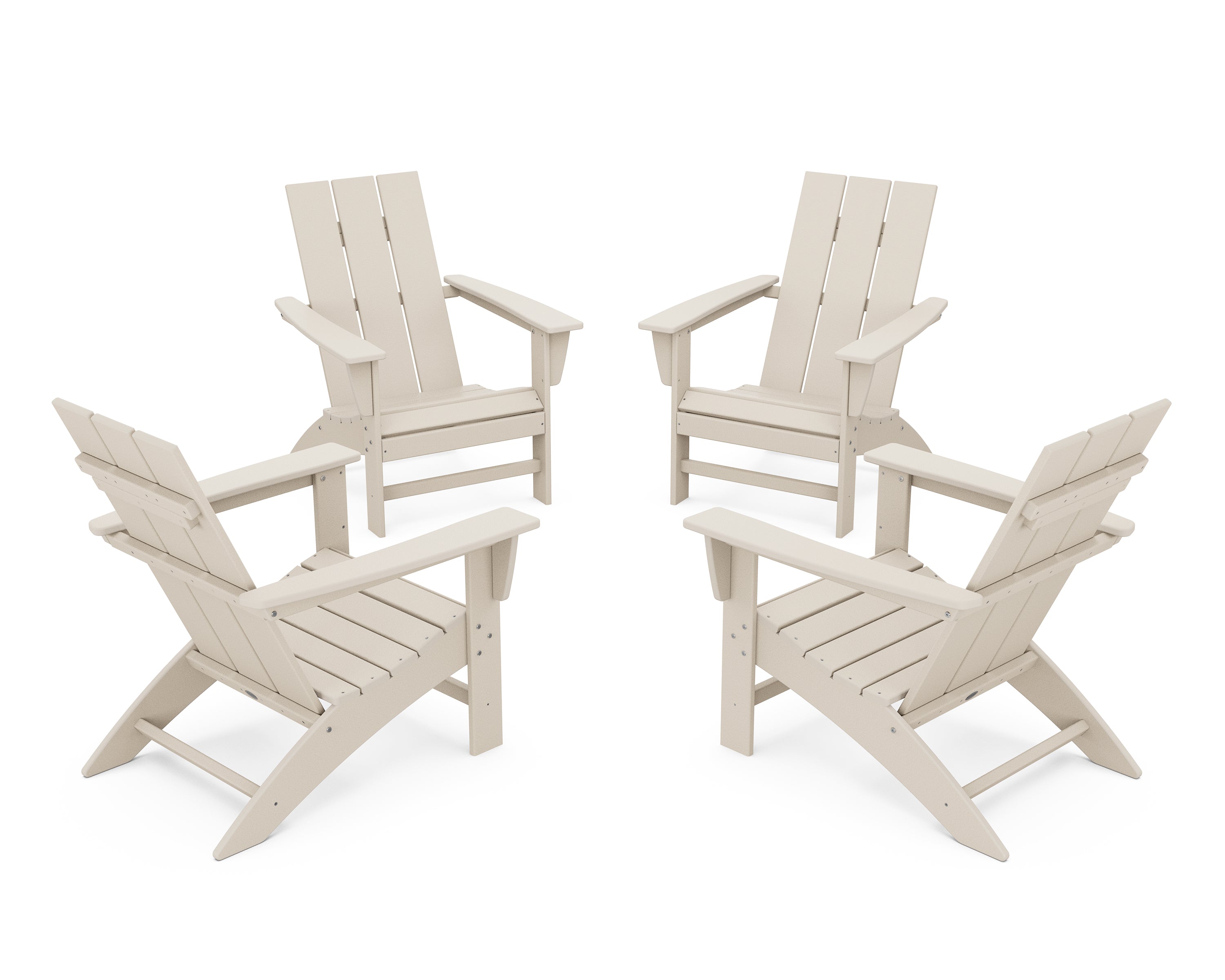POLYWOOD 4-Piece Modern Adirondack Chair Conversation Set in Sand