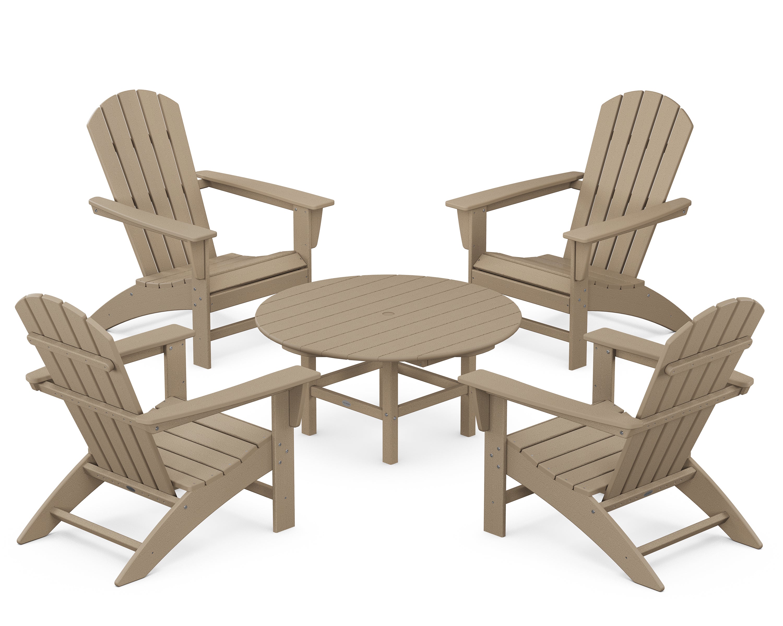 POLYWOOD Nautical 5-Piece Adirondack Chair Conversation Set in Vintage Sahara