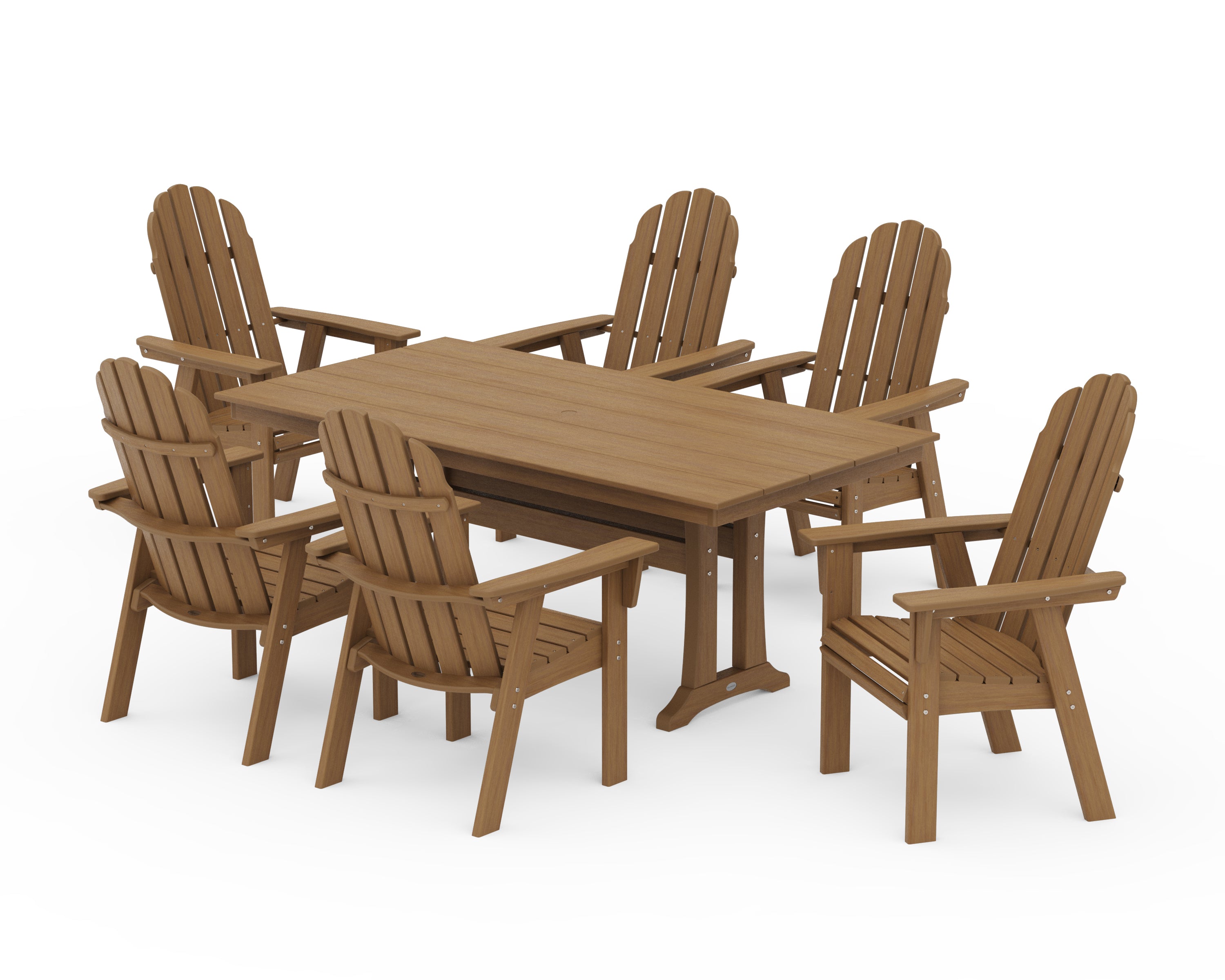 POLYWOOD Vineyard Curveback Adirondack Chair 7-Piece Farmhouse Dining Set with Trestle Legs in Natural