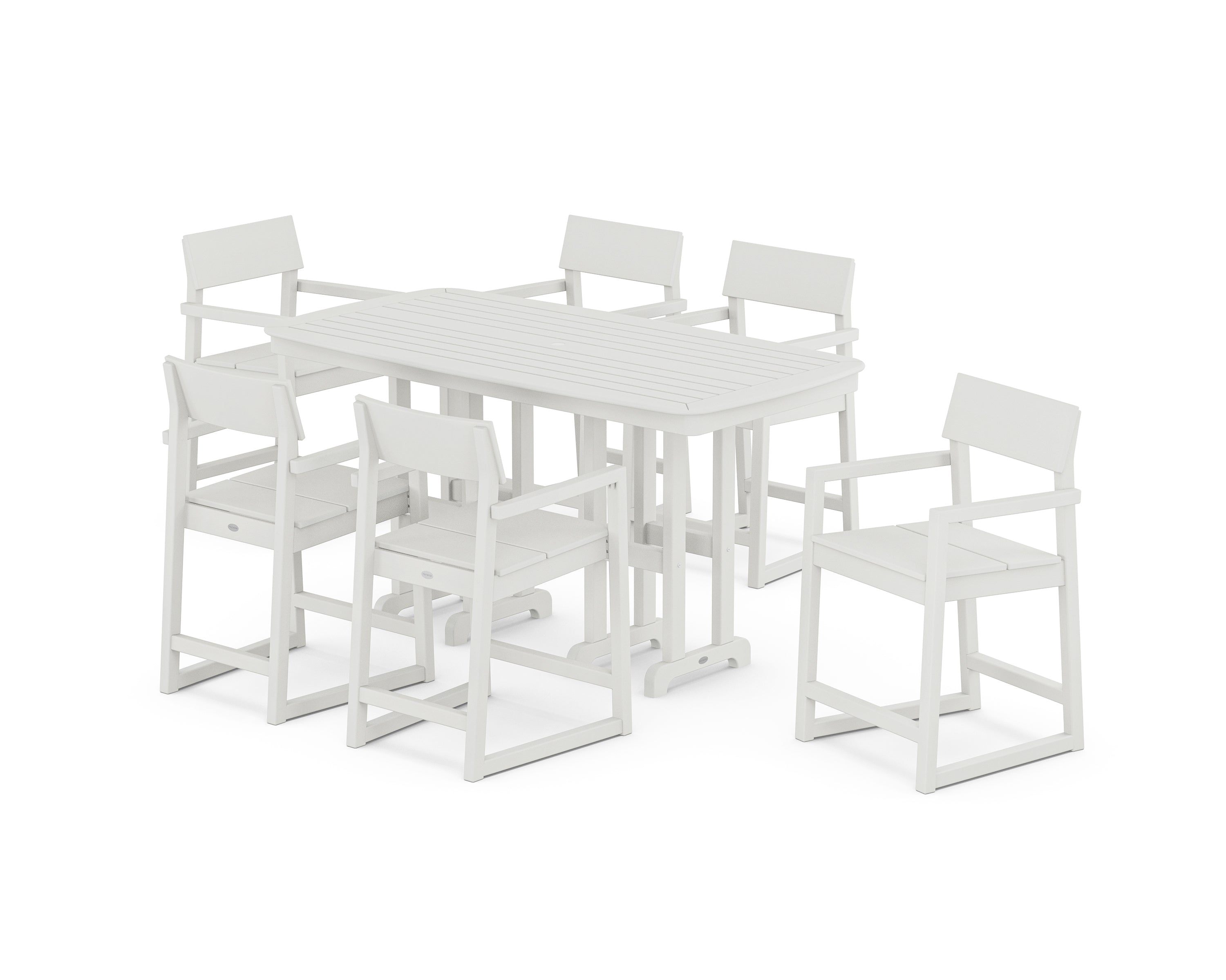 POLYWOOD EDGE Arm Chair 7-Piece Counter Set in Vintage White