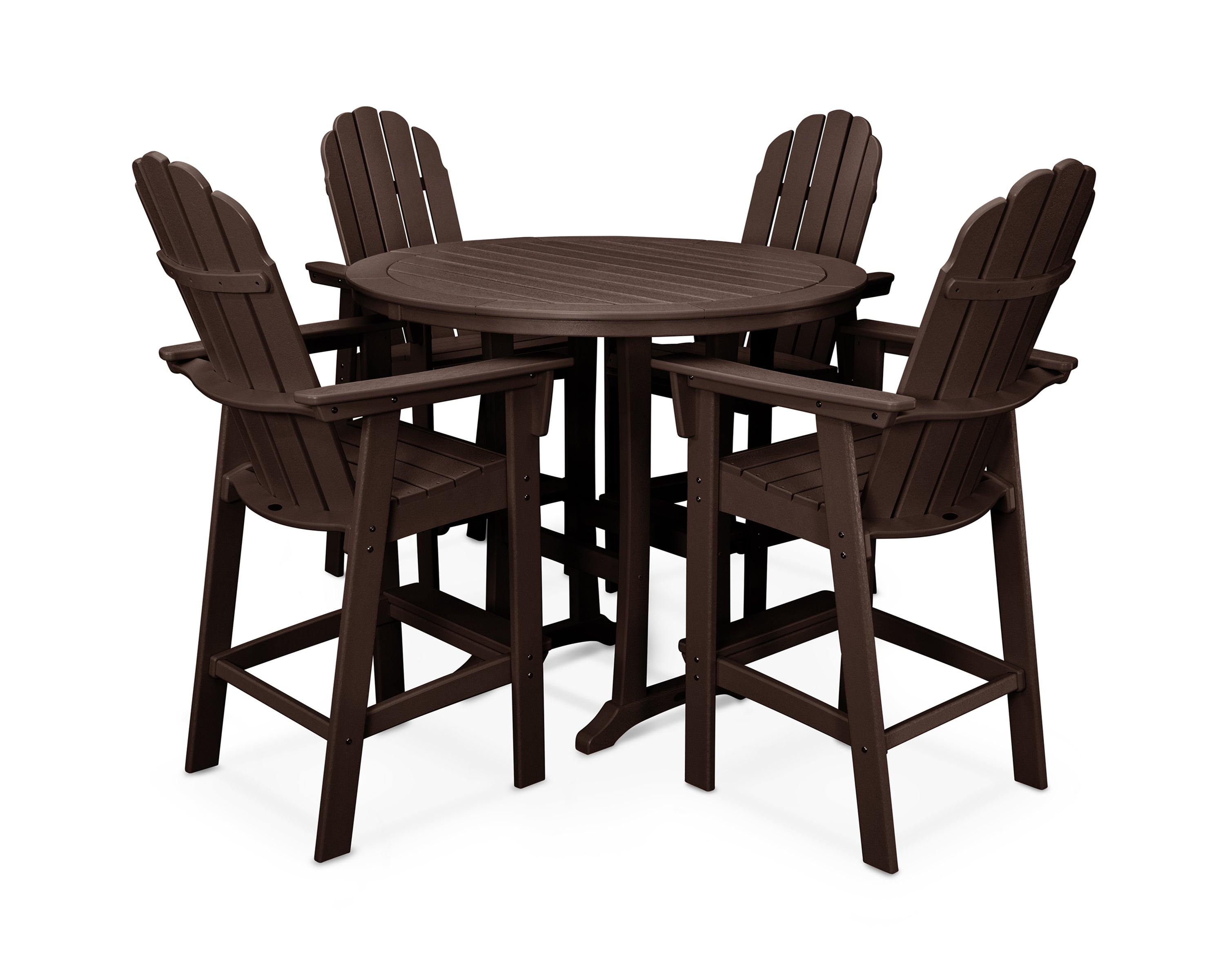 POLYWOOD® Vineyard Curveback Adirondack 5-Piece Nautical Trestle Bar Set in Mahogany