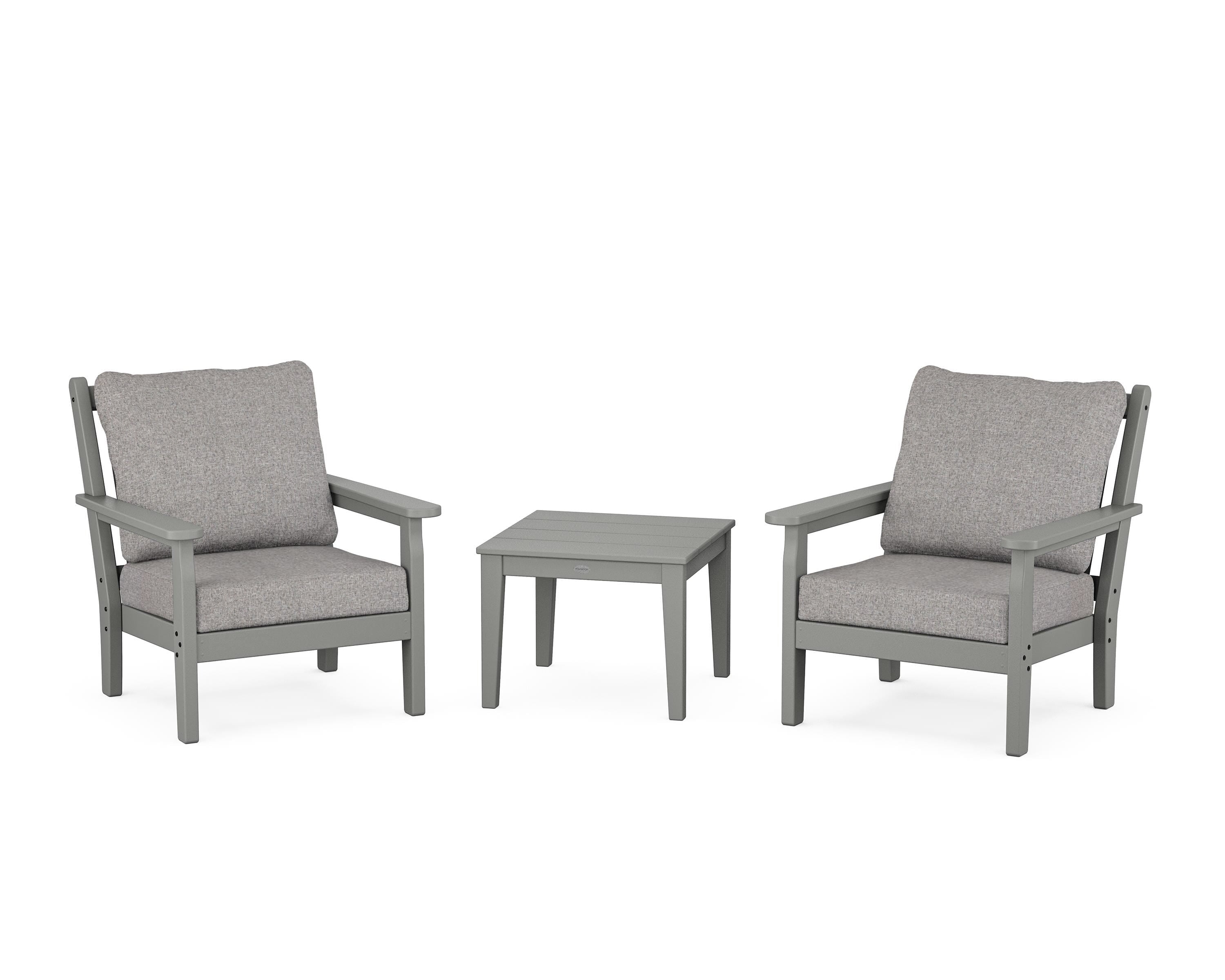 POLYWOOD Chippendale 3-Piece Deep Seating Set in Slate Grey / Grey Mist