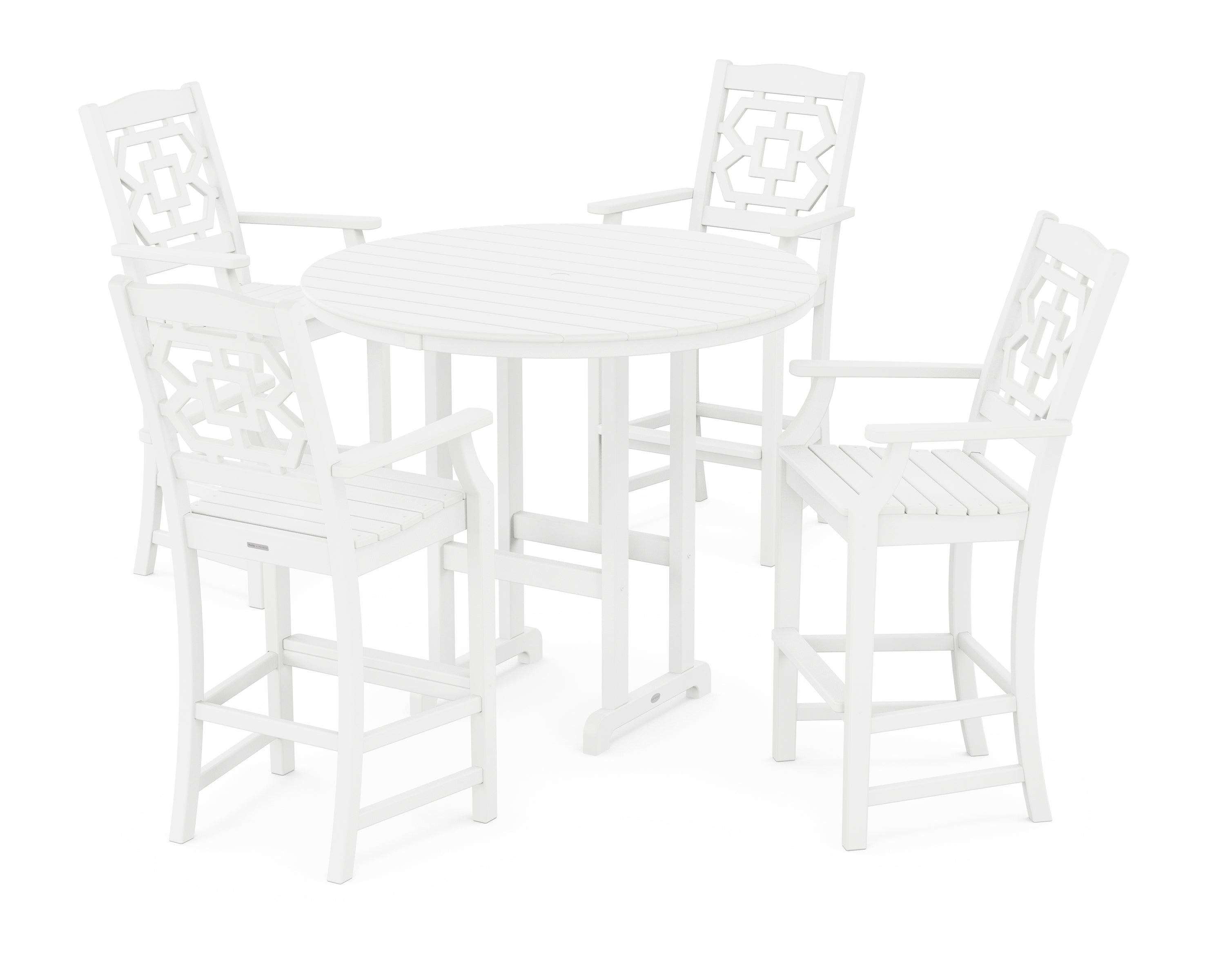 Martha Stewart by POLYWOOD® Chinoiserie 5-Piece Round Farmhouse Bar Set in White