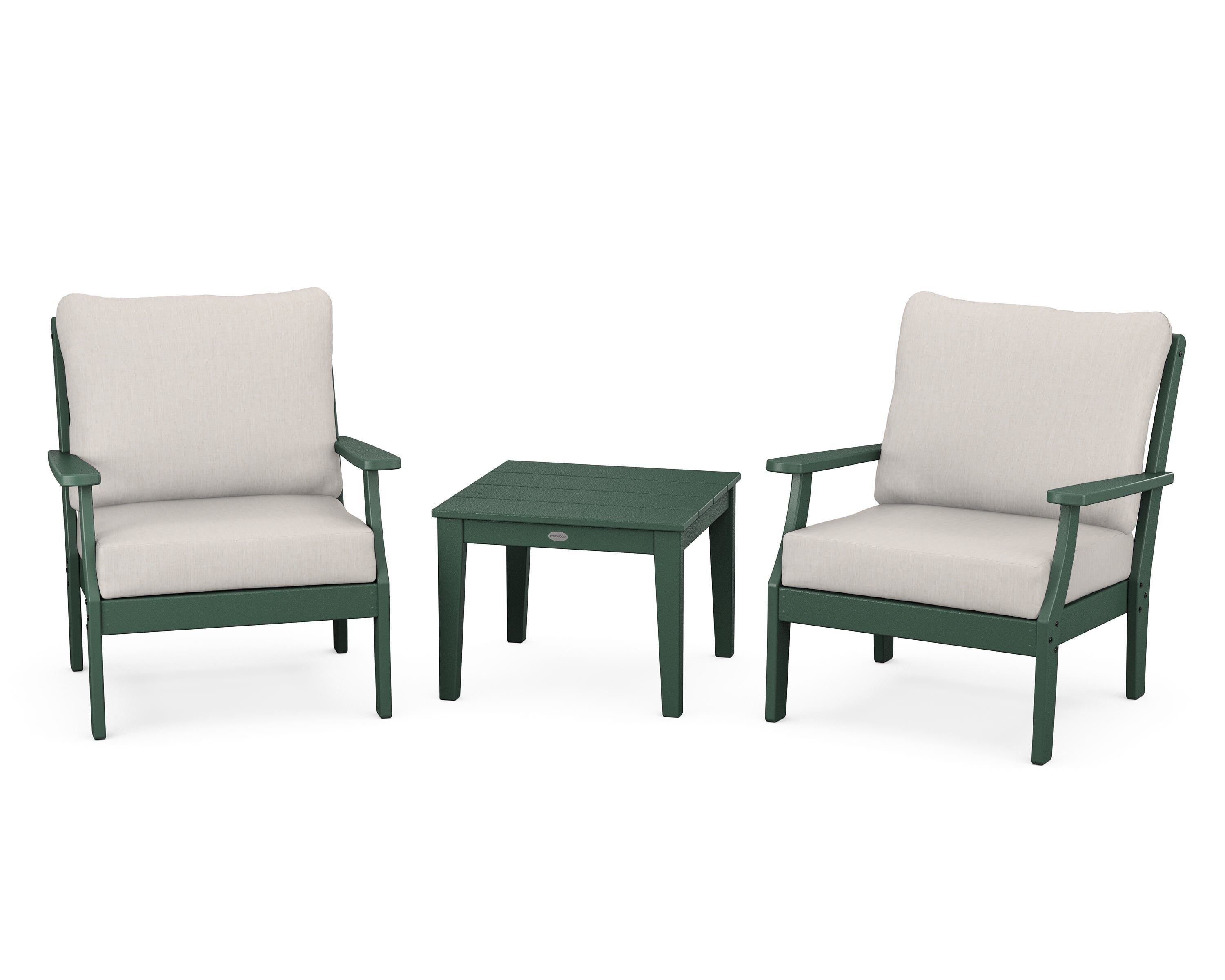 POLYWOOD Braxton 3-Piece Deep Seating Set in Green / Cast Ash