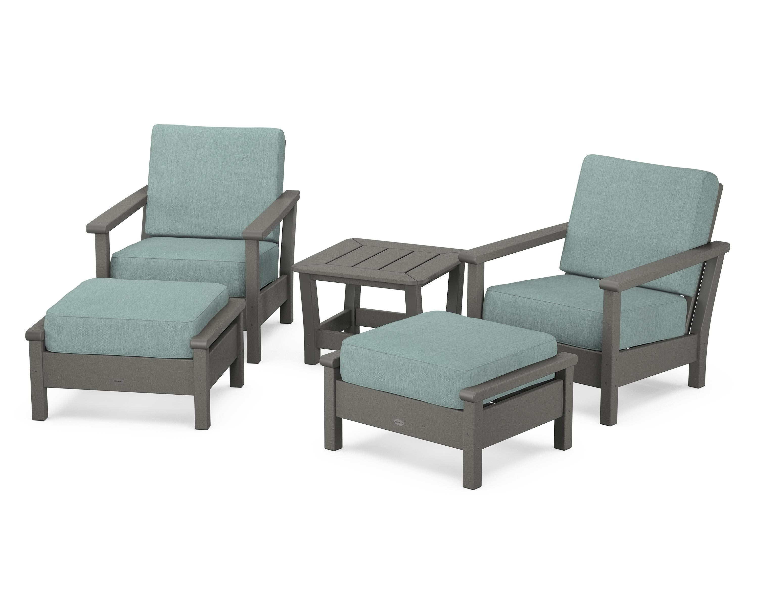 POLYWOOD Harbour 5-Piece Deep Seating Chair Set in Slate Grey / Glacier Spa