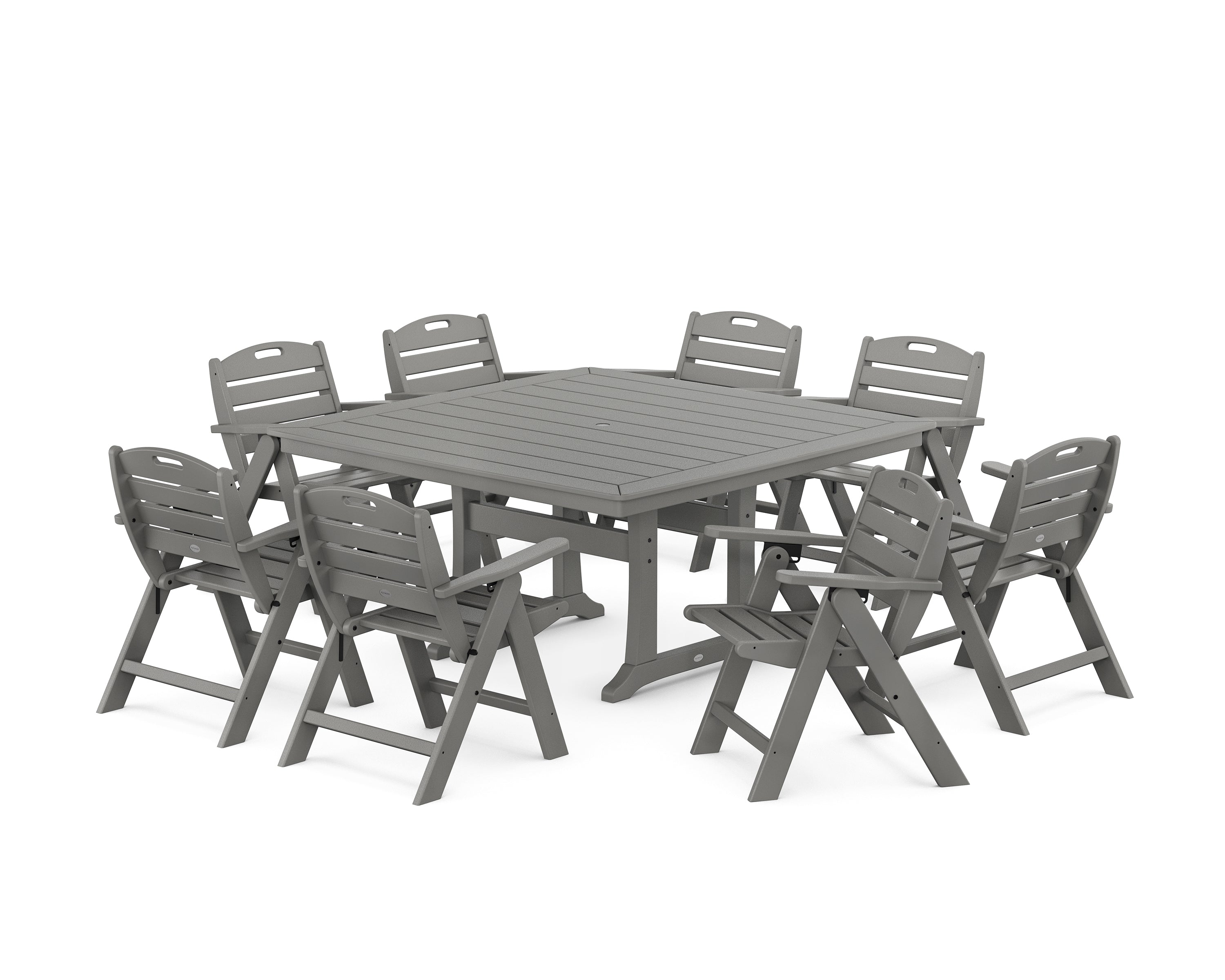 POLYWOOD Nautical Lowback 9-Piece Square Dining Set with Trestle Legs in Slate Grey