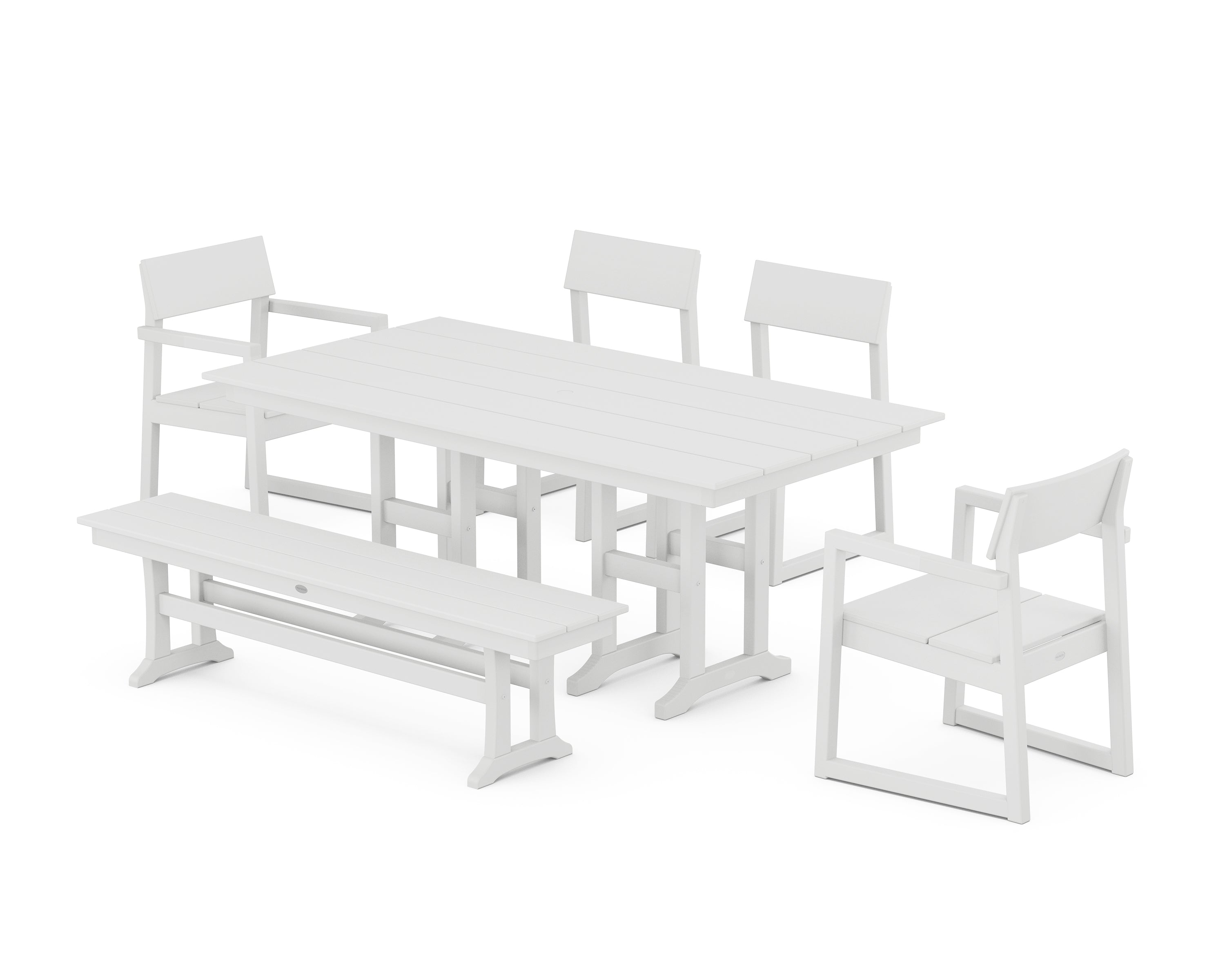 POLYWOOD EDGE 6-Piece Farmhouse Dining Set in White