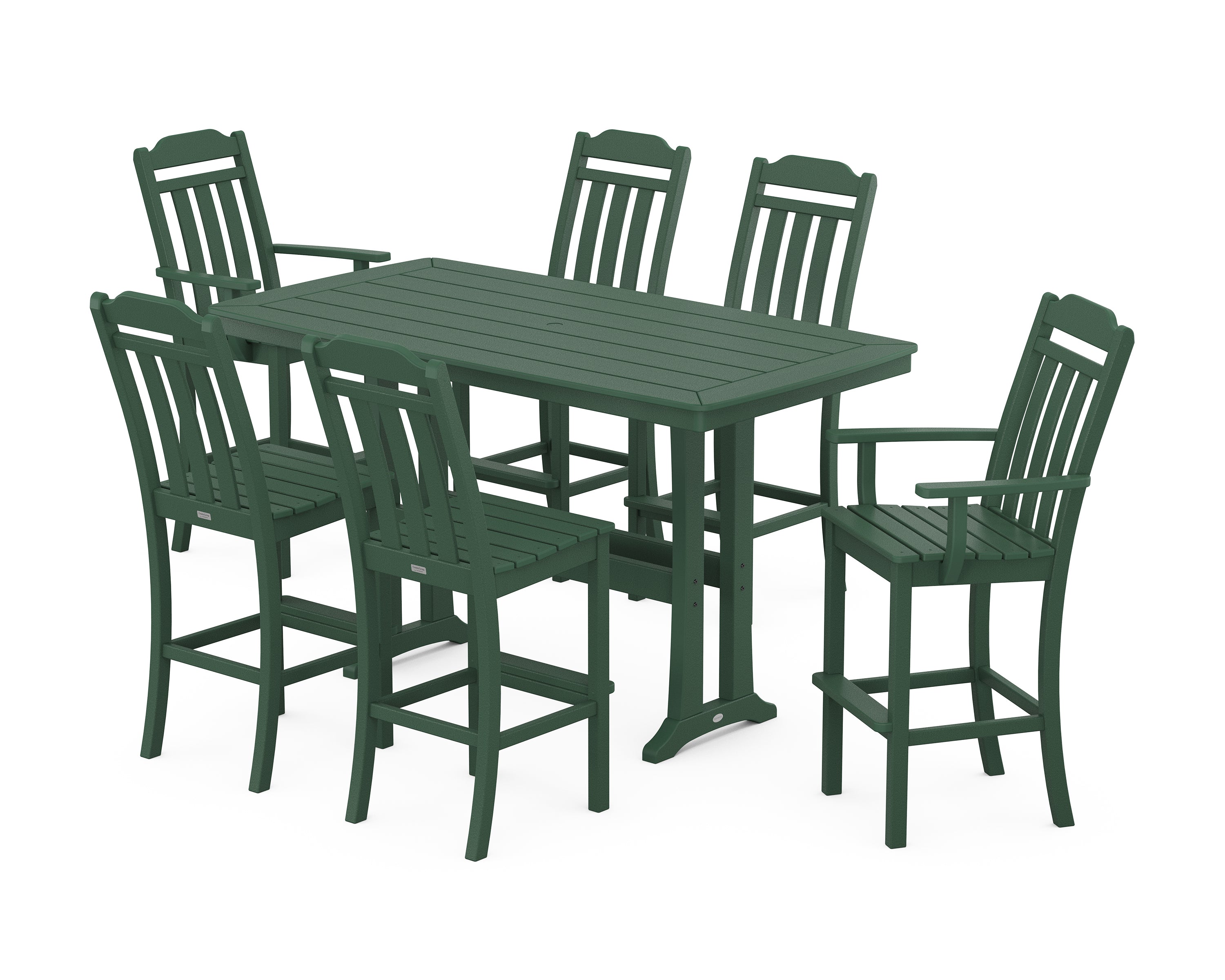 POLYWOOD Country Living 7-Piece Bar Set with Trestle Legs in Green
