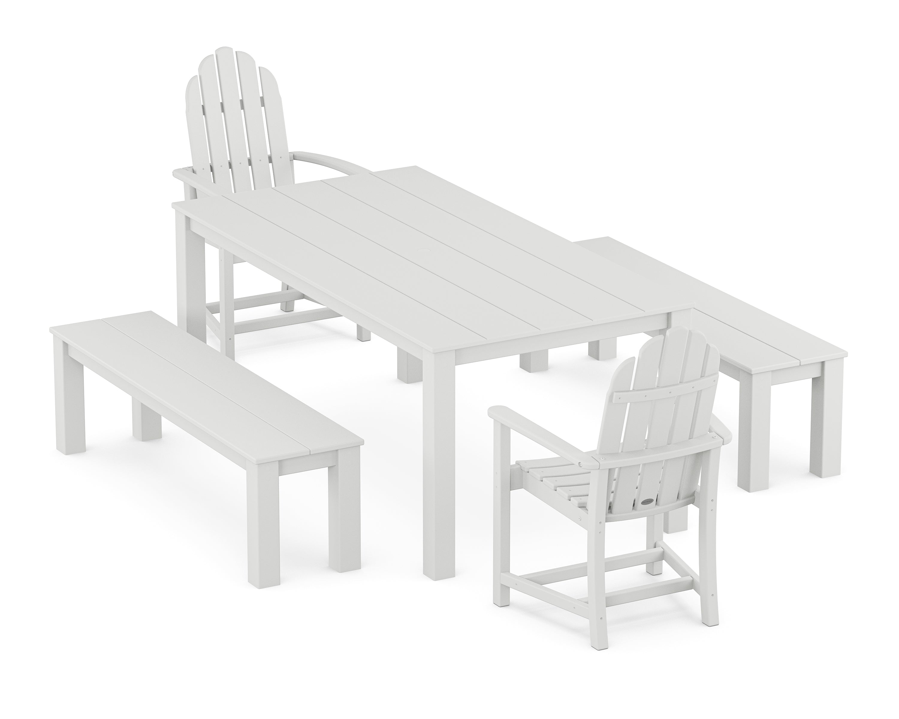 POLYWOOD Classic Adirondack 5-Piece Parsons Dining Set with Benches in White