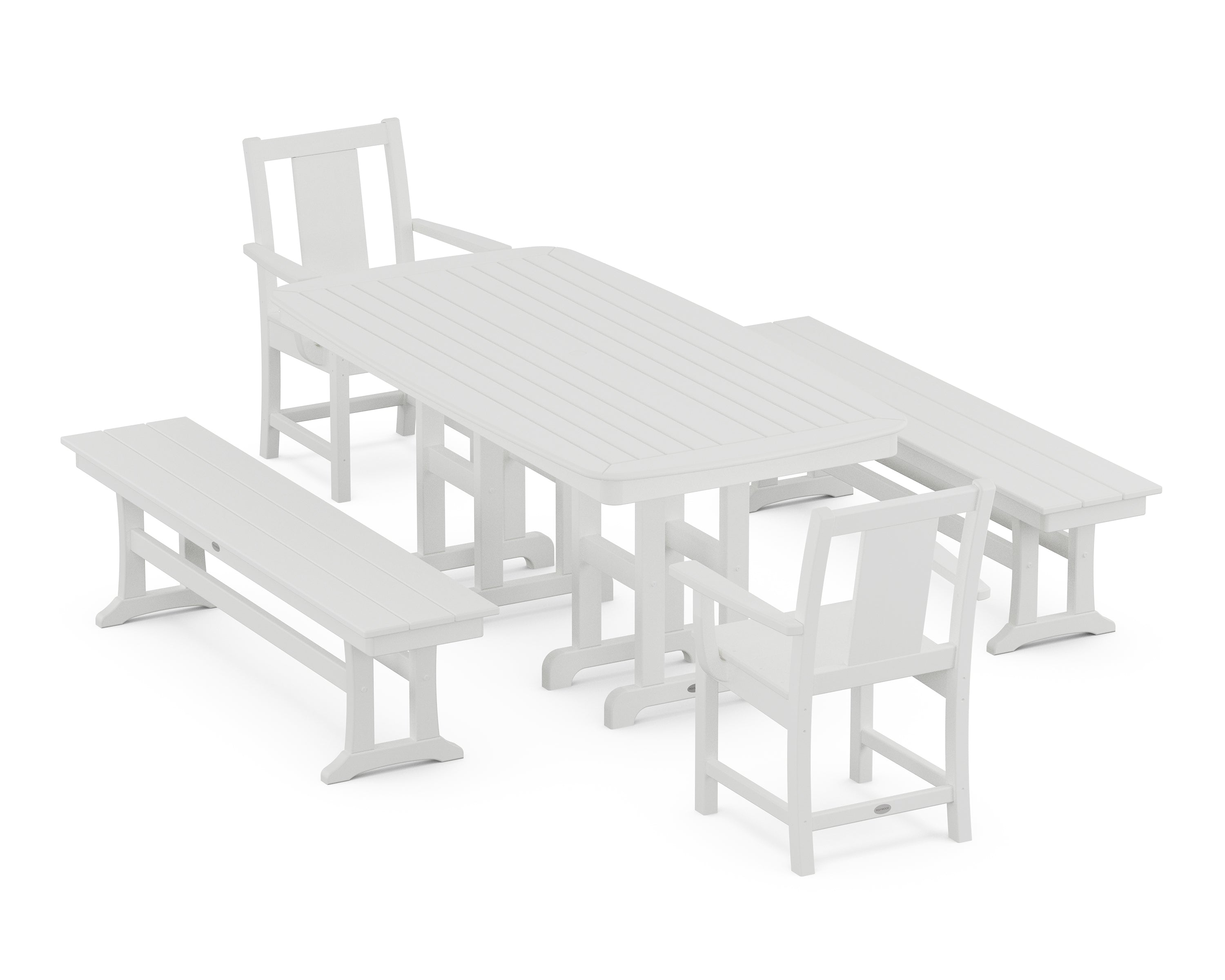 POLYWOOD Prairie 5-Piece Dining Set with Benches in White