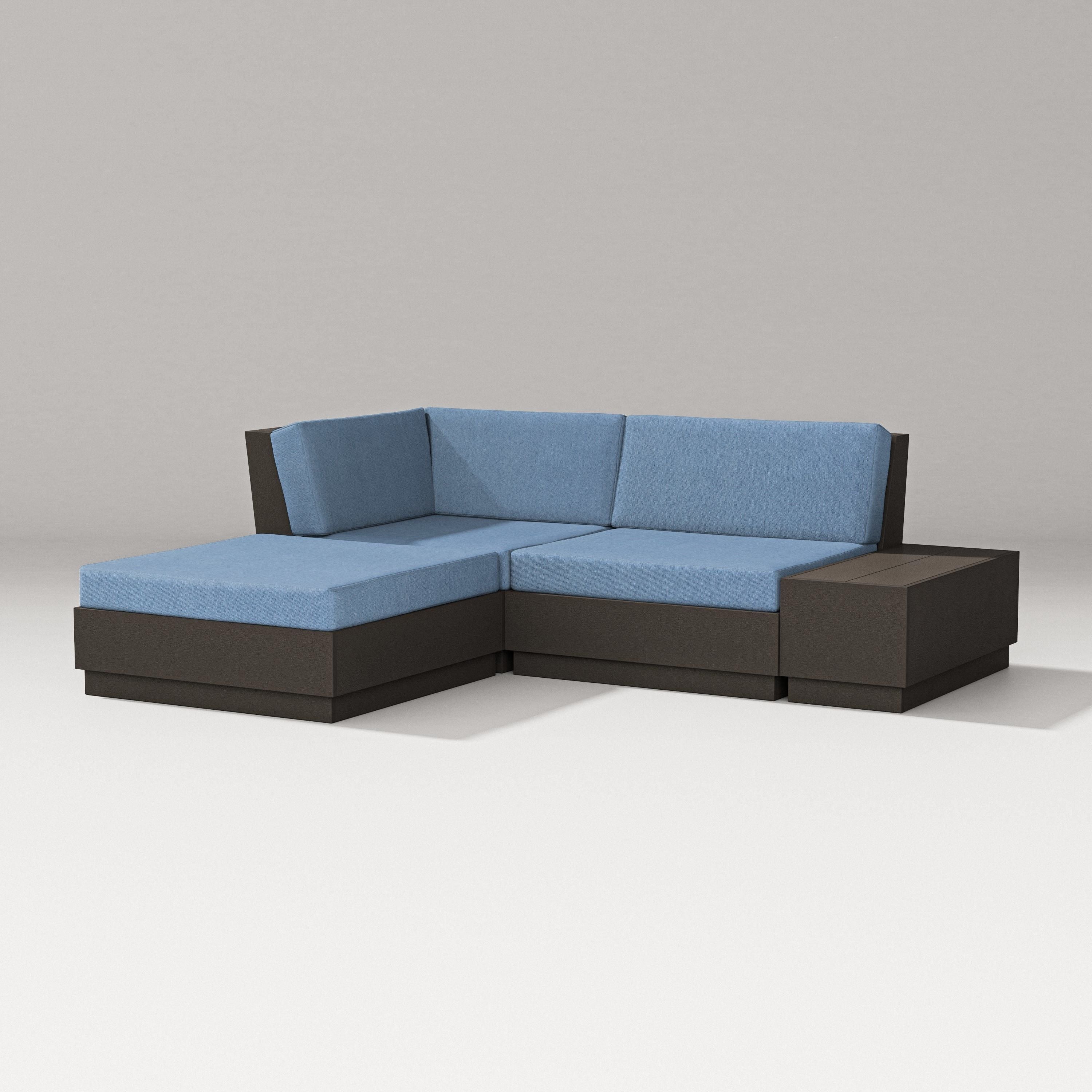 PW Designer Series Elevate Loveseat Sectional with Chaise in Vintage Coffee / Sky Blue
