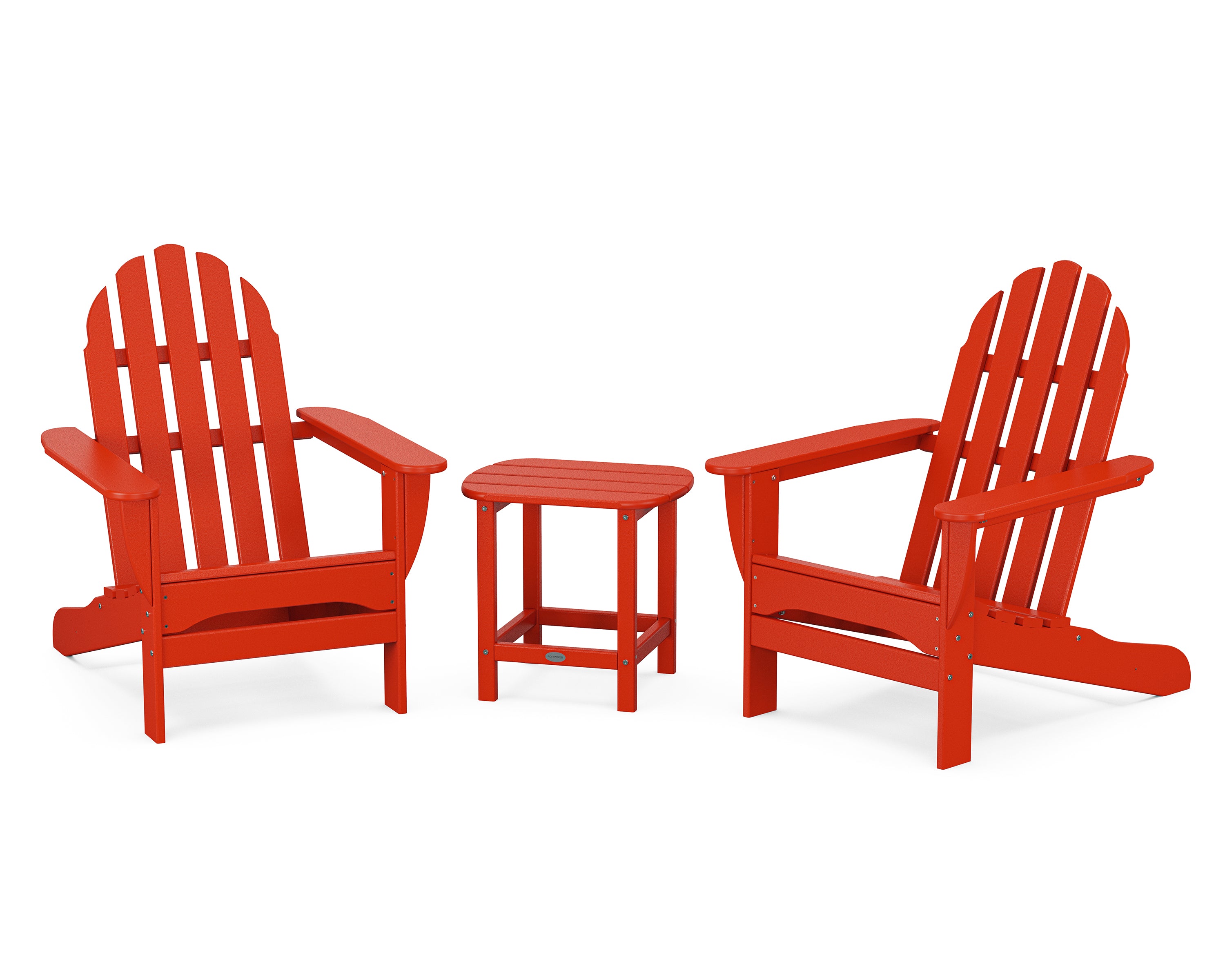 POLYWOOD Classic Adirondack 3-Piece Set with South Beach 18" Side Table in Sunset Red