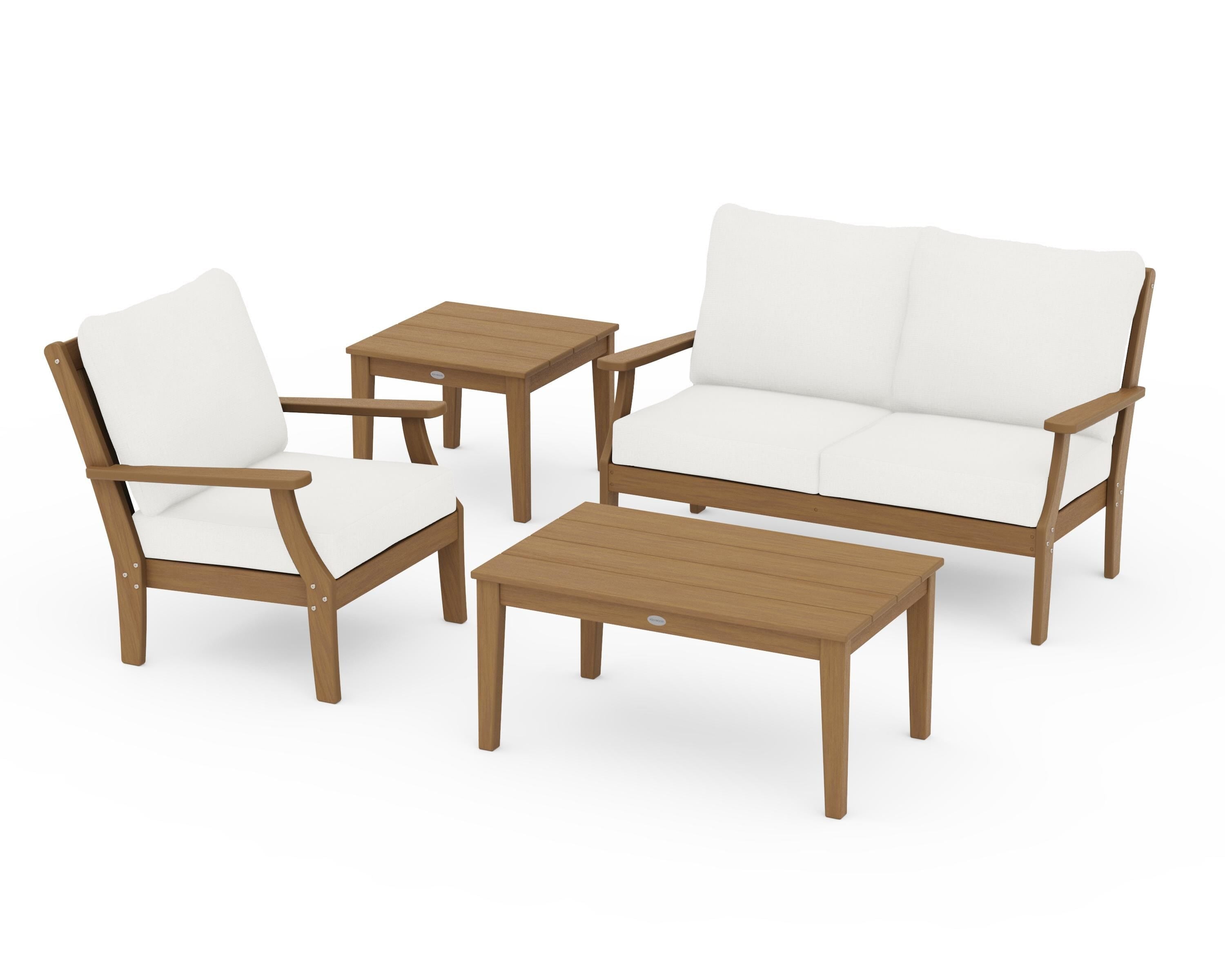 POLYWOOD Braxton 4-Piece Deep Seating Set in Natural / Natural Linen