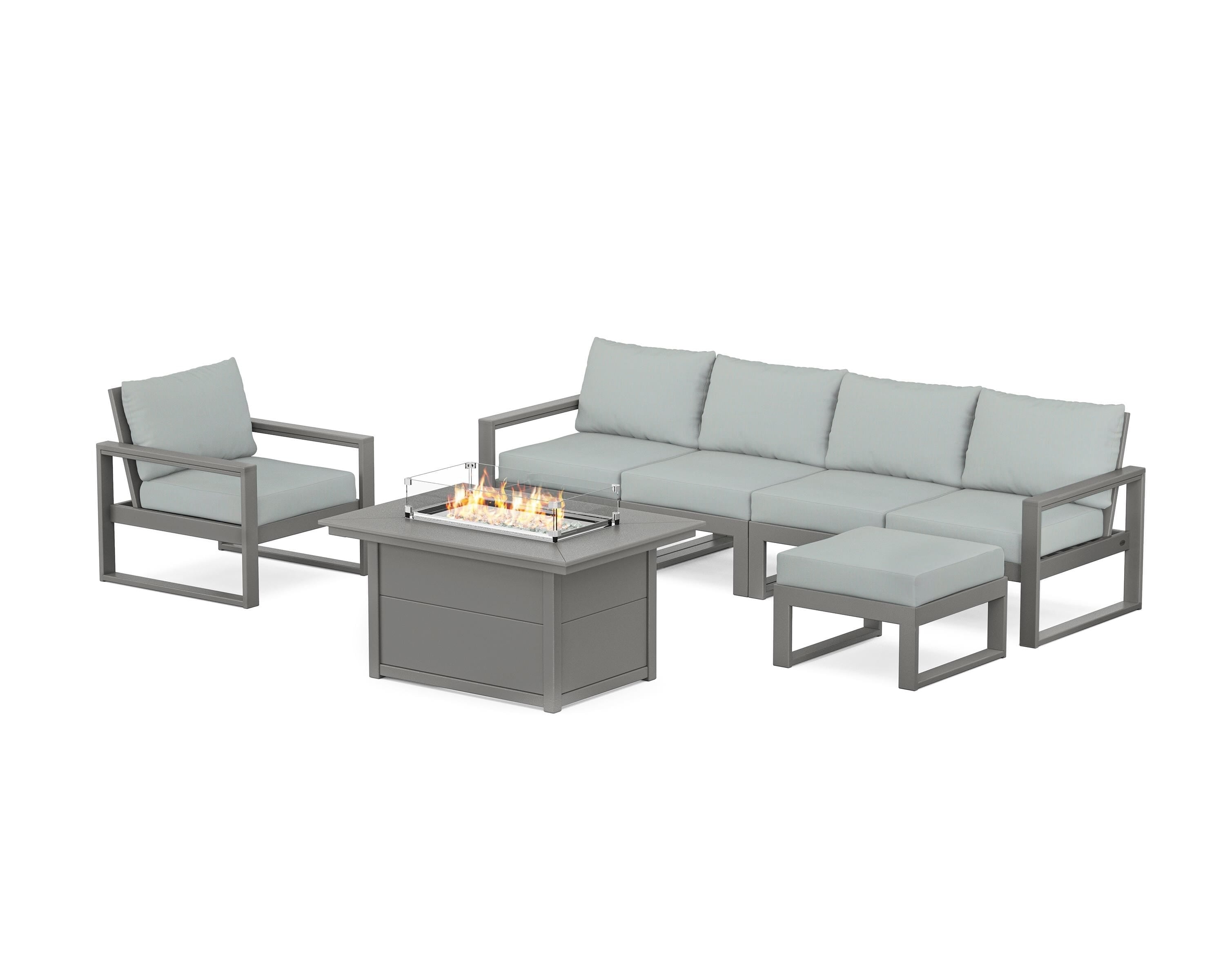 POLYWOOD EDGE Sectional Lounge and Fire Pit Set in Slate Grey / Spa