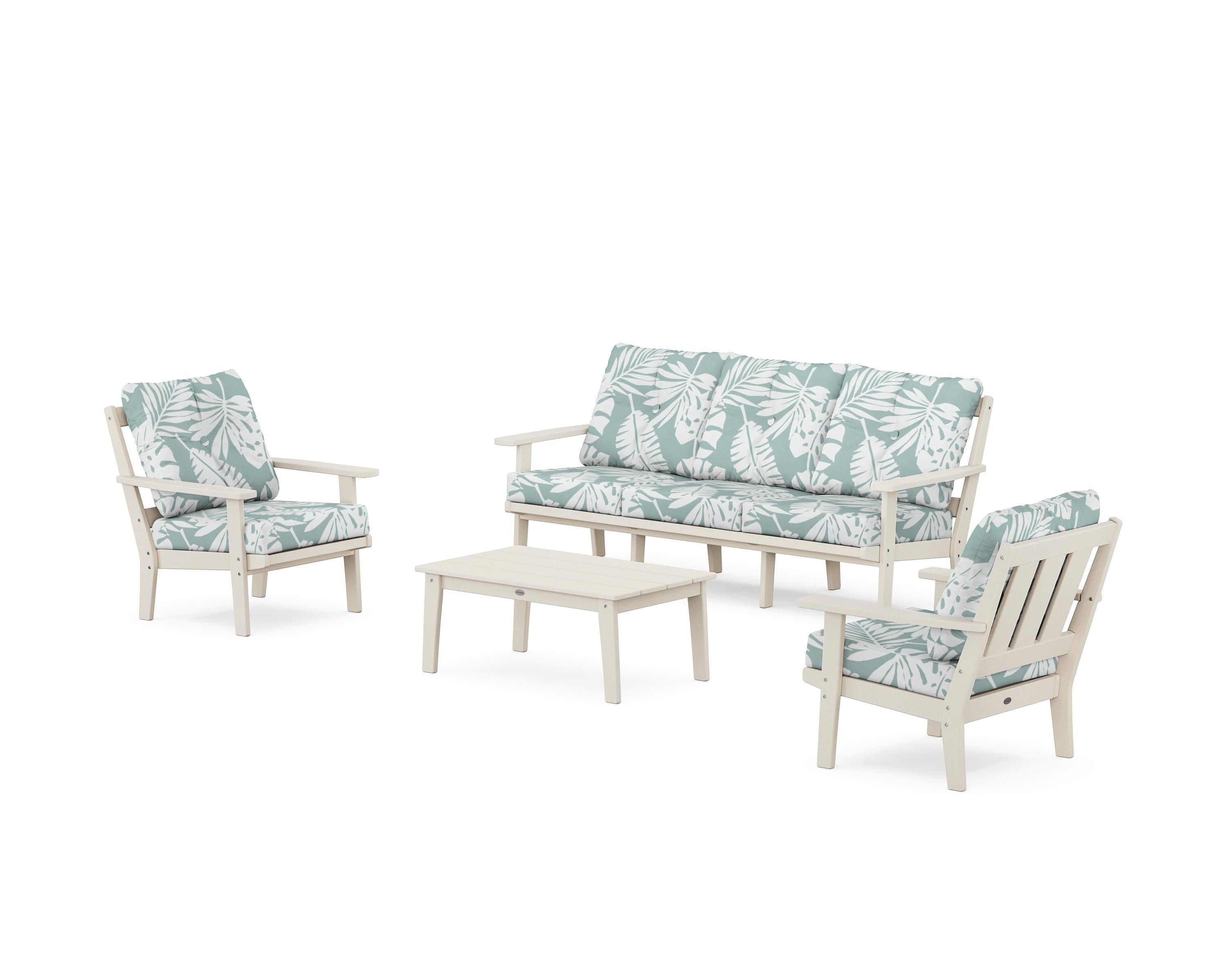 POLYWOOD Oxford 4-Piece Deep Seating Set with Sofa in Sand / Leaf Glacier Spa