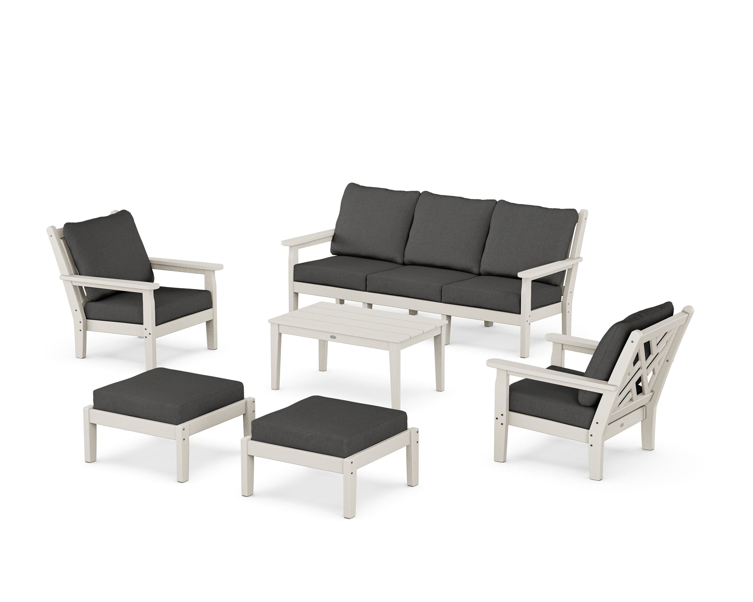 POLYWOOD Chippendale 6-Piece Lounge Sofa Set in Sand / Spectrum Carbon