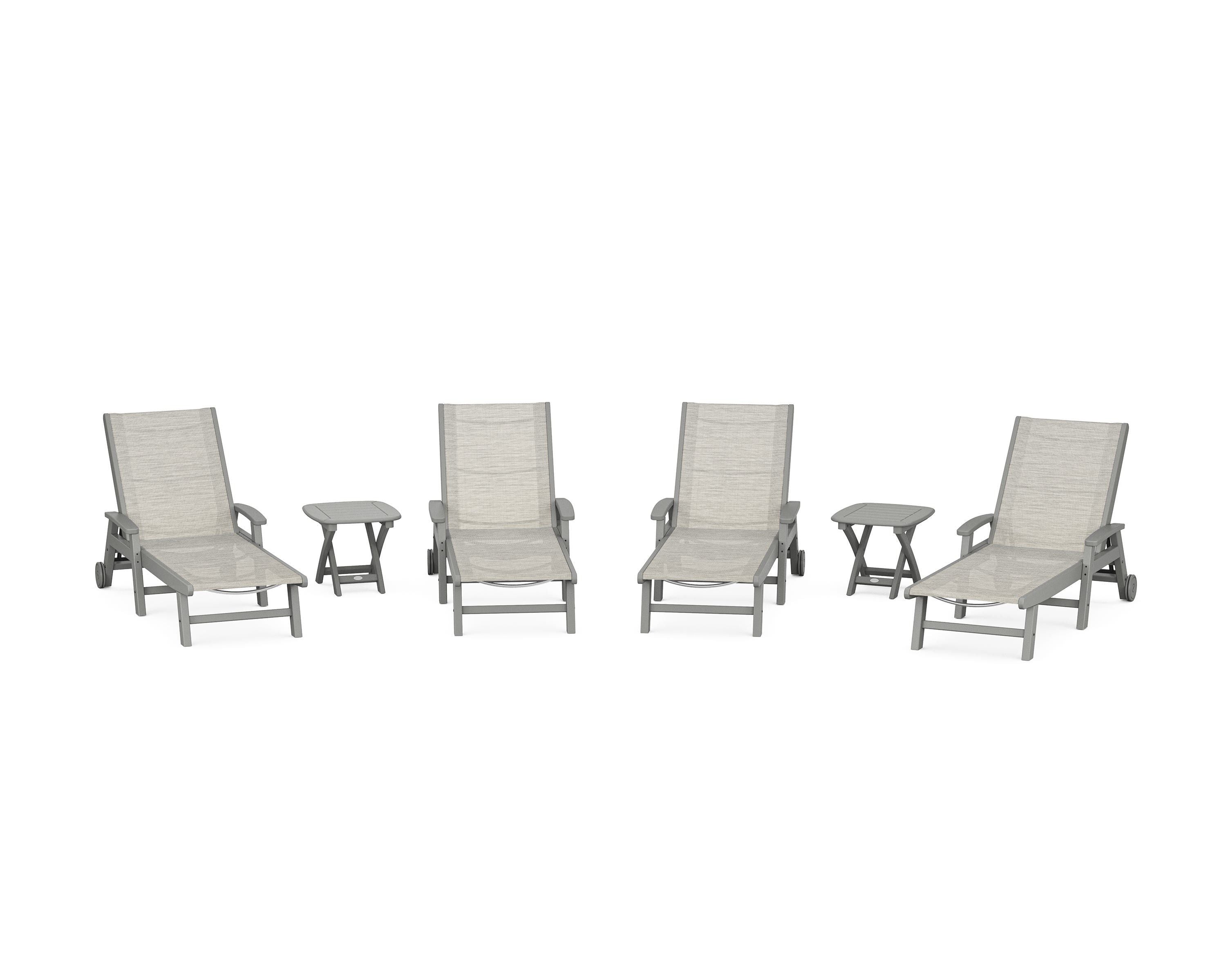 POLYWOOD Coastal Chaise 6-Piece Set with Wheels in Slate Grey / Birch Sling