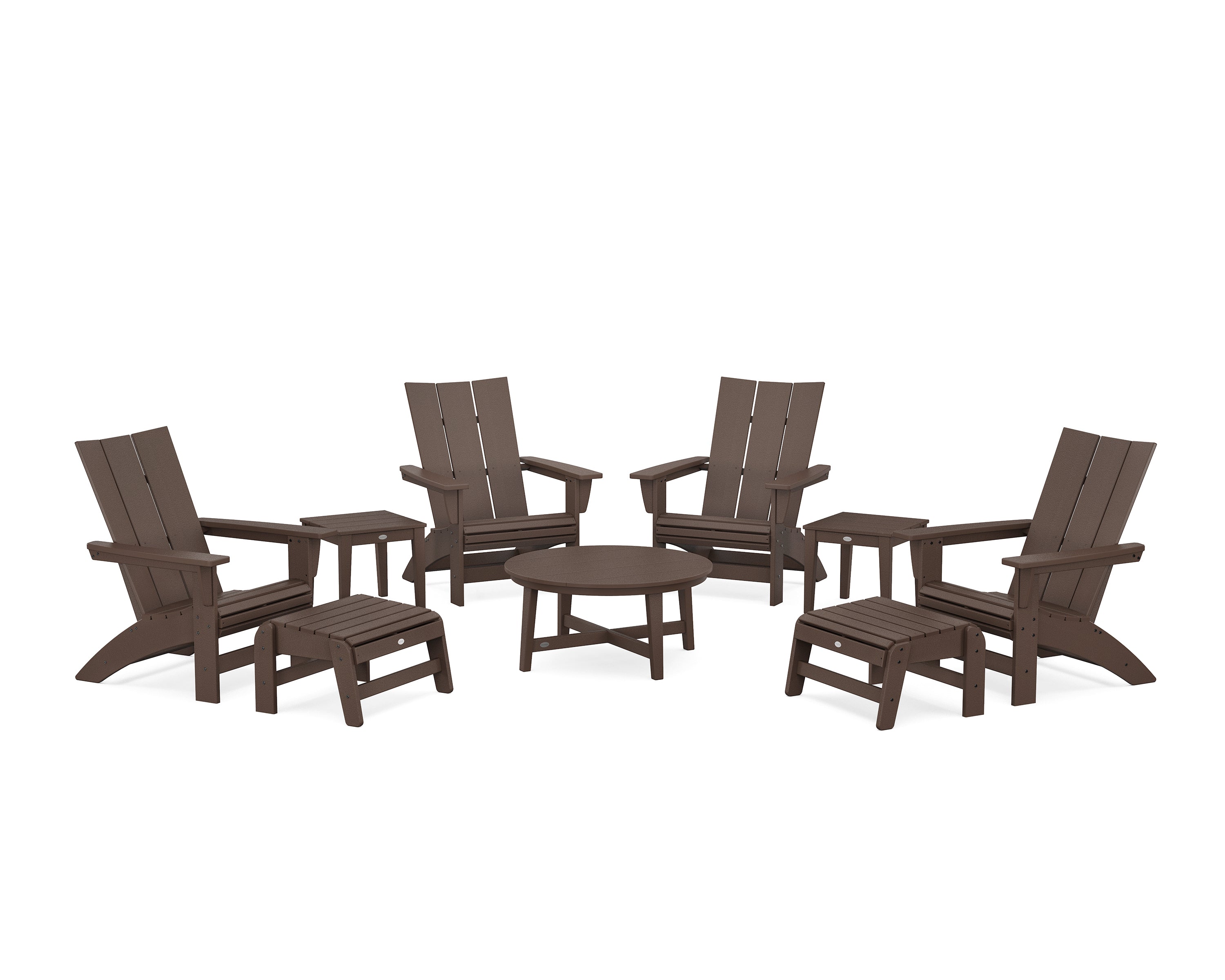 POLYWOOD Modern Grand Adirondack 9-Piece Conversation Set in Mahogany