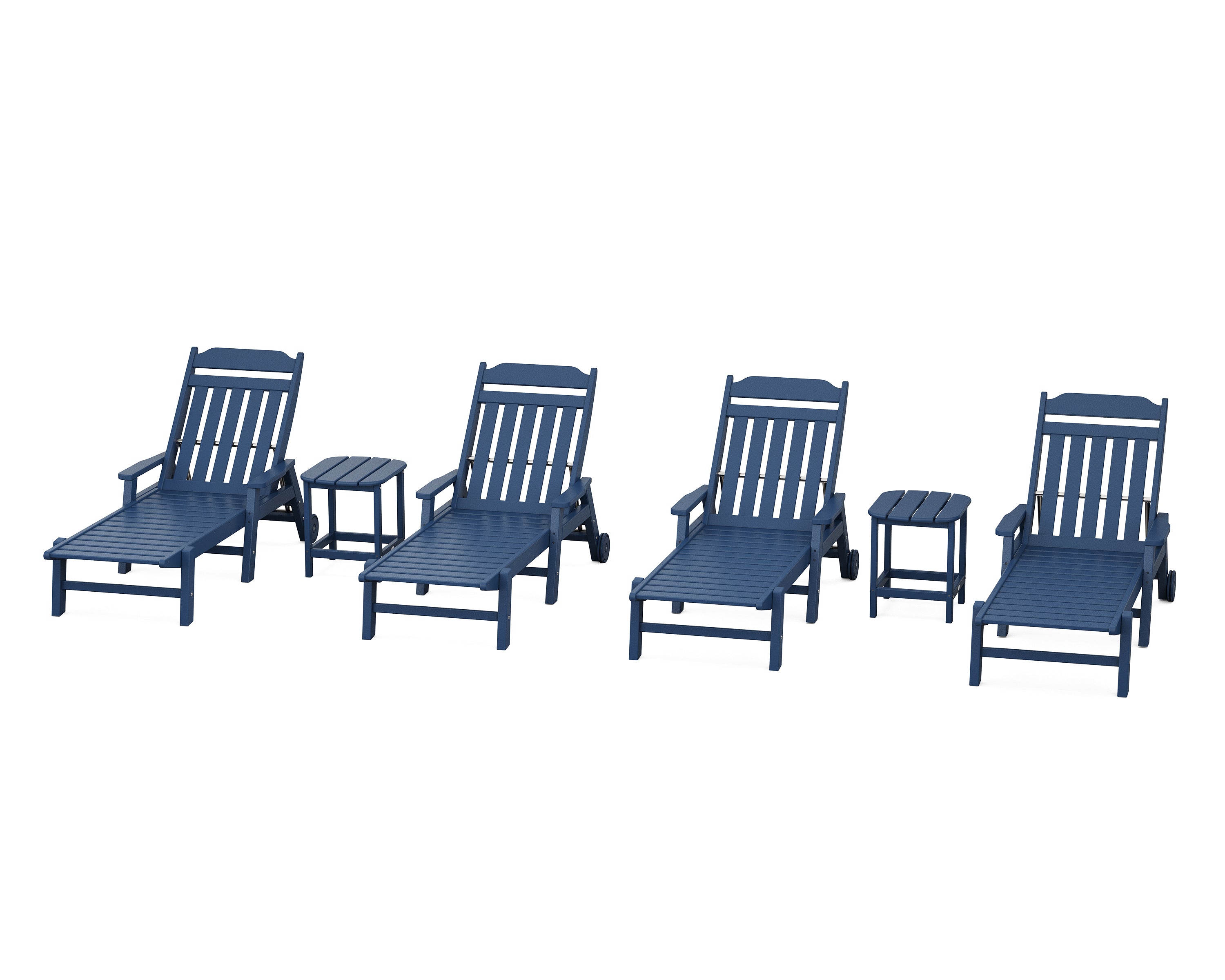 Country Living Cottage 6-Piece Chaise Set with Arms and Wheels in Navy