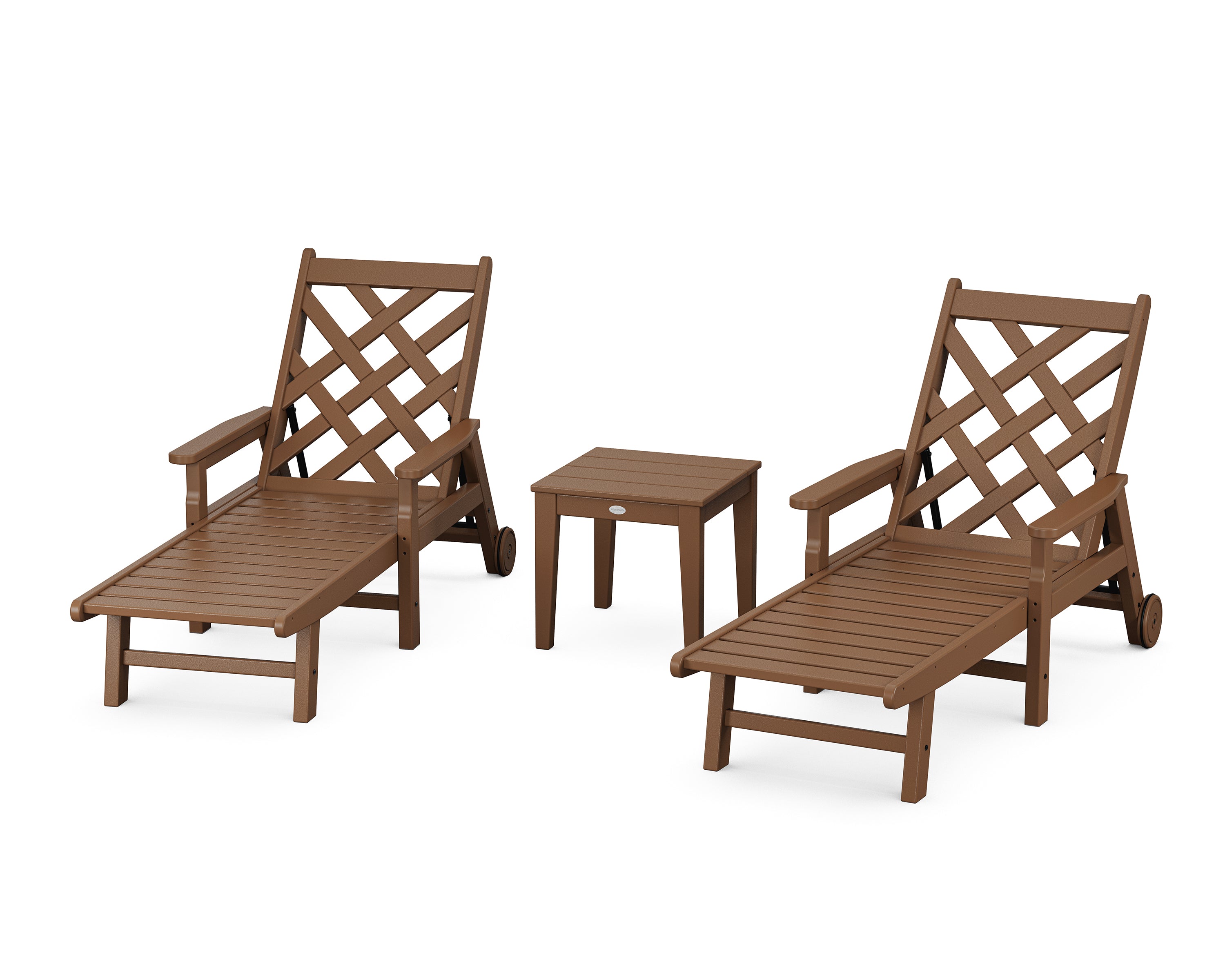 Country Living Wovendale 3-Piece Chaise Set with Arms and Wheels in Teak