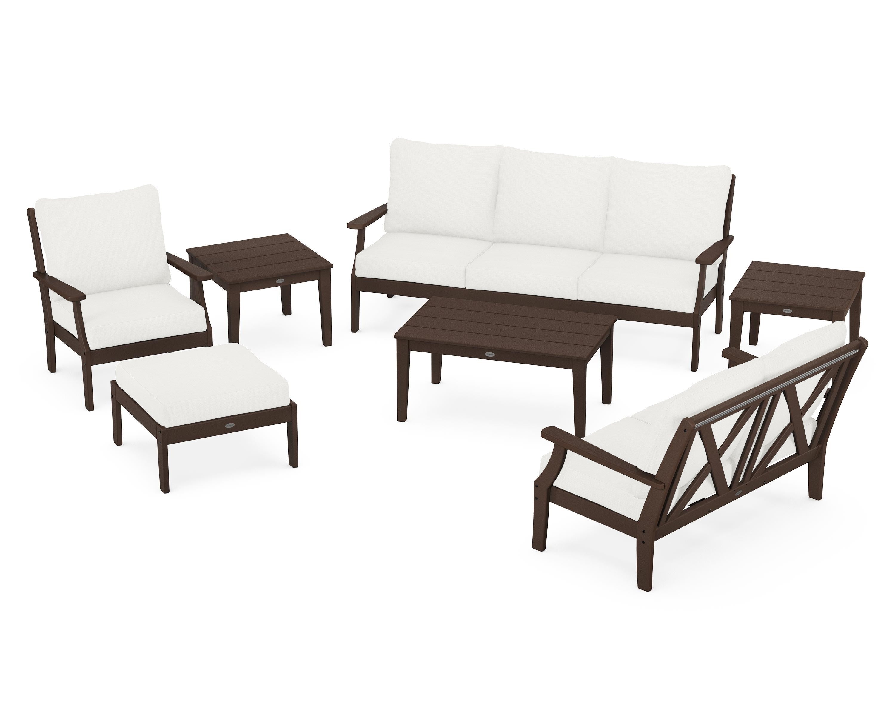 POLYWOOD Braxton 7-Piece Deep Seating Set in Mahogany / Natural Linen