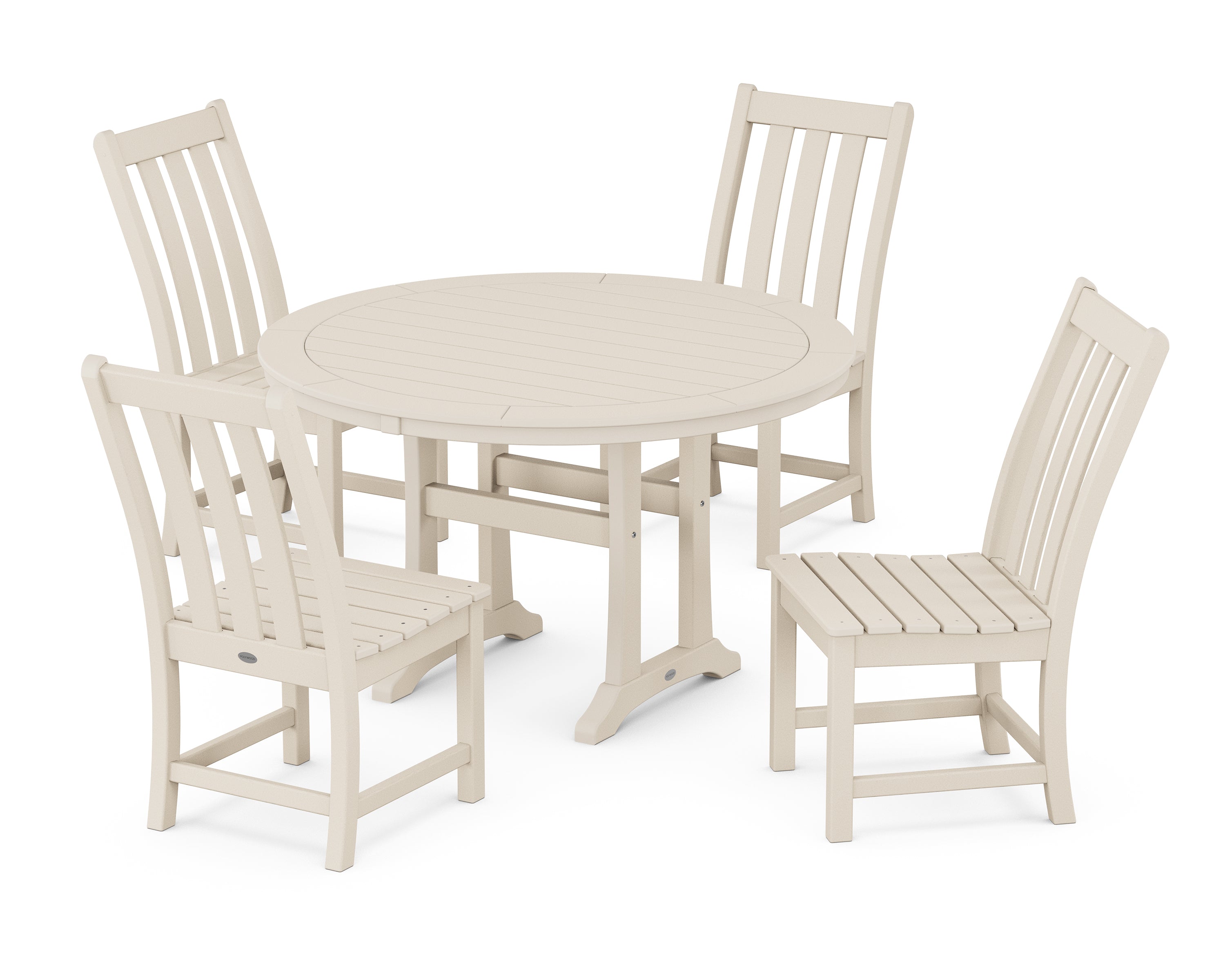 POLYWOOD® Vineyard Side Chair 5-Piece Round Dining Set With Trestle Legs in Sand