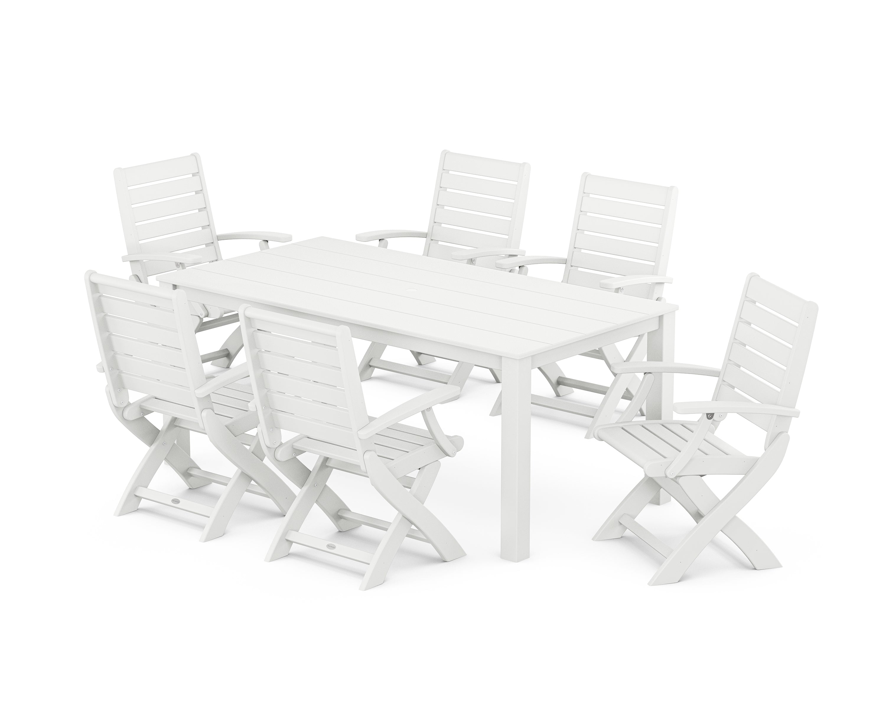 POLYWOOD Signature Folding Chair 7-Piece Parsons Dining Set in White