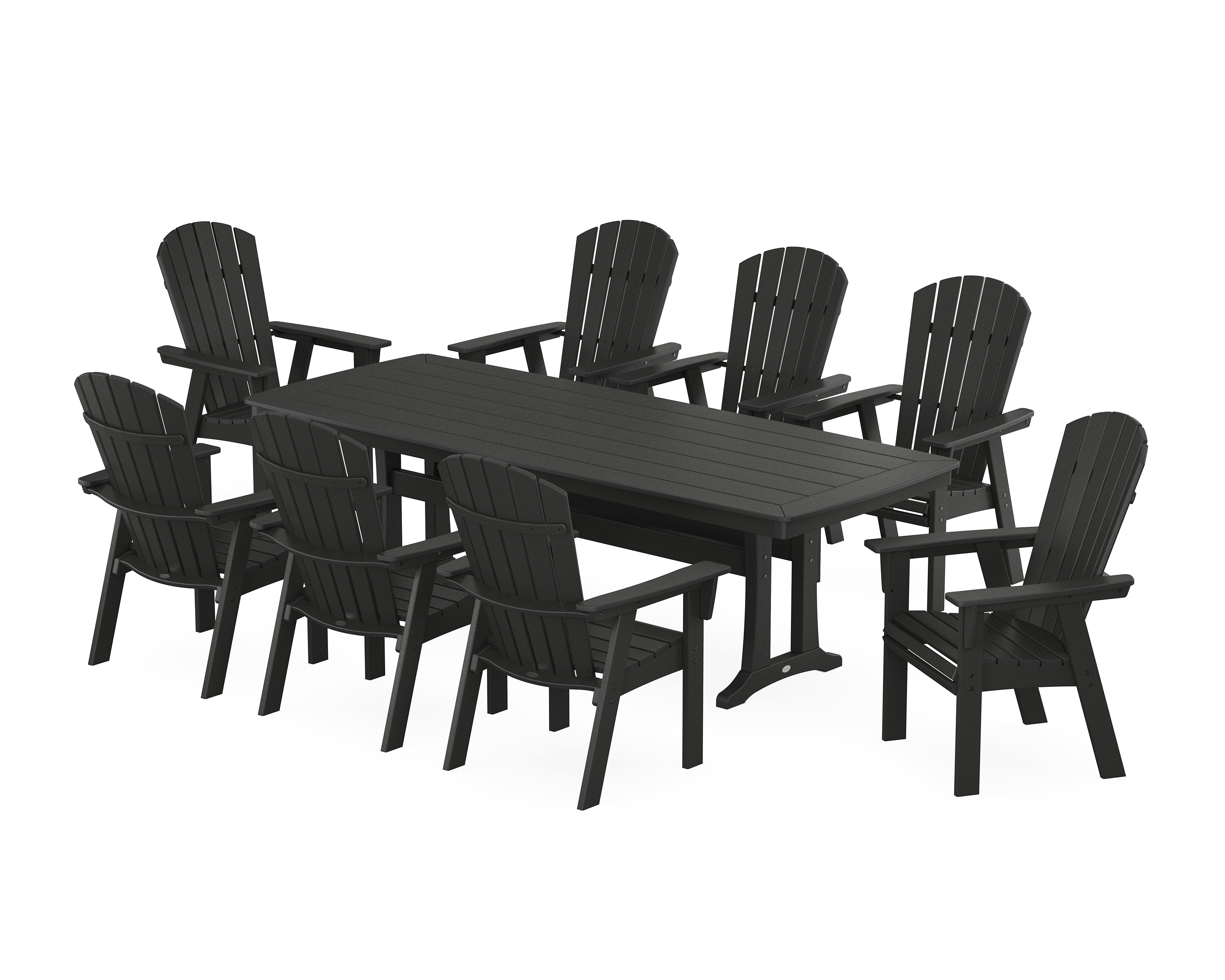 POLYWOOD Nautical Curveback Adirondack 9-Piece Dining Set with Trestle Legs in Black