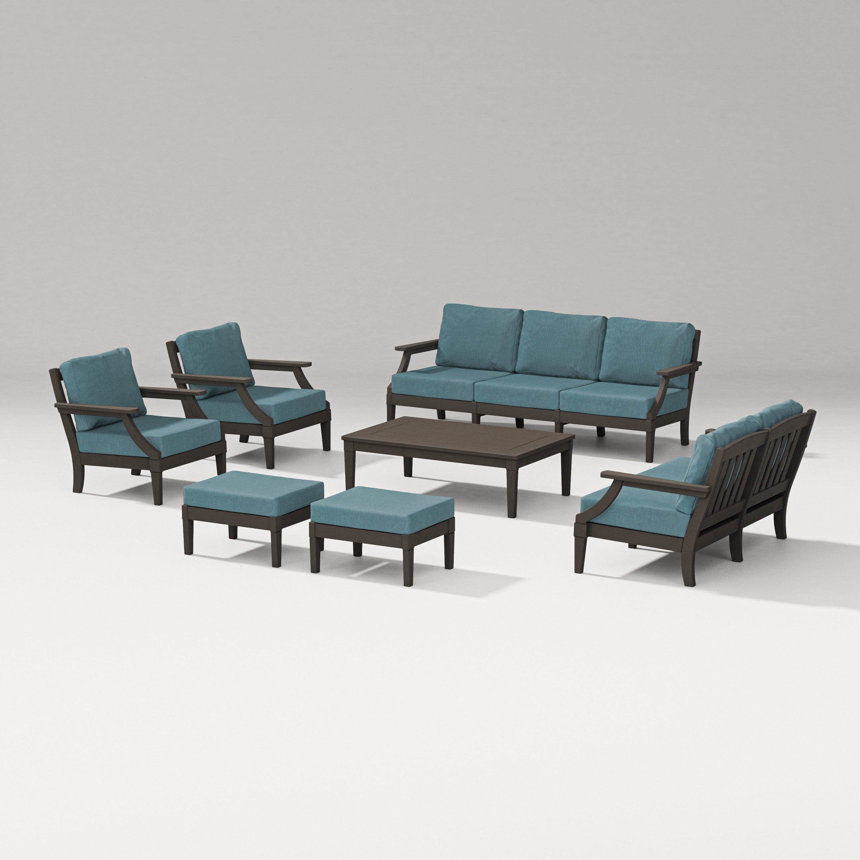 PW Designer Series Estate 7-Piece Lounge Sofa Set in Vintage Coffee / Ocean Teal