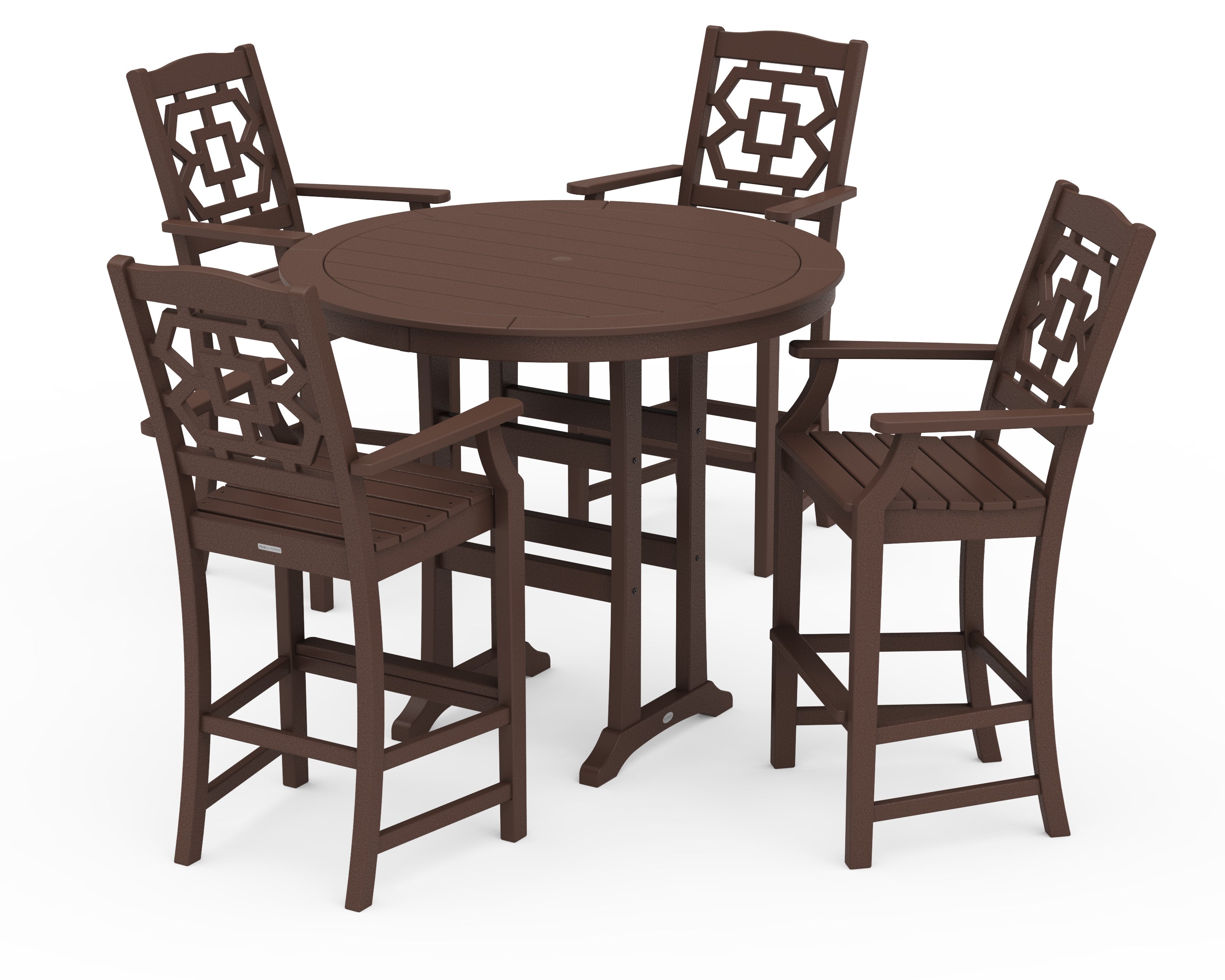 Martha Stewart by POLYWOOD Chinoiserie 5-Piece Round Bar Set in Mahogany