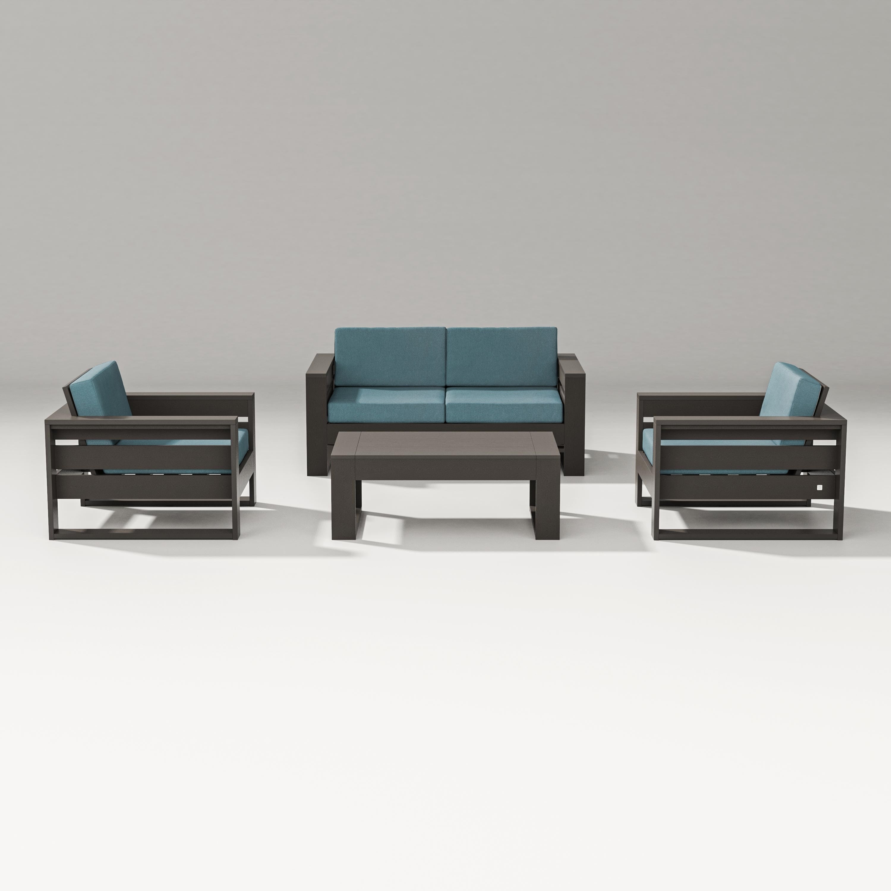 PW Designer Series Latitude 4-Piece Lounge Loveseat Set in Vintage Coffee / Ocean Teal