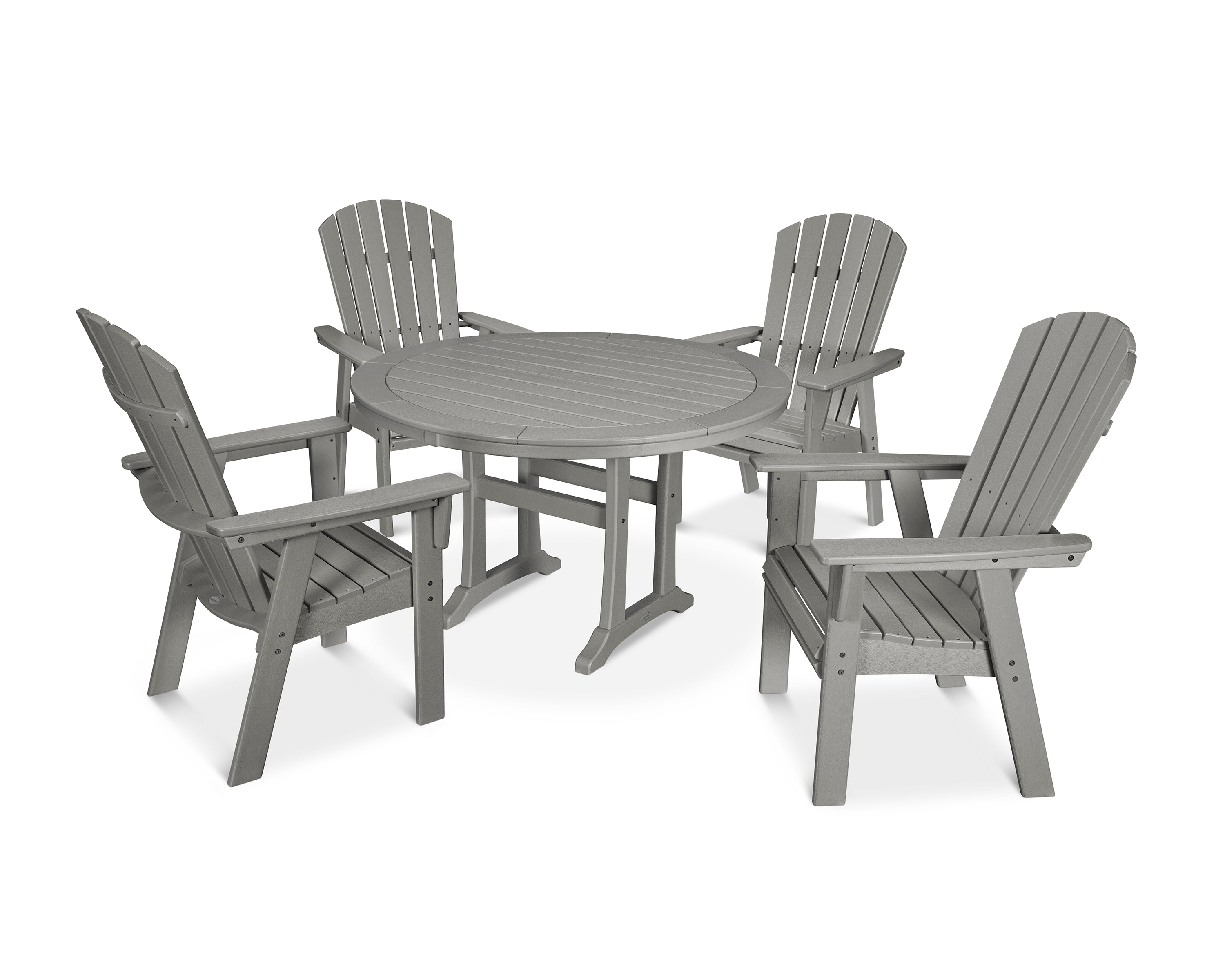 POLYWOOD® Nautical Curveback Adirondack 5-Piece Round Dining Set with Trestle Legs in Slate Grey