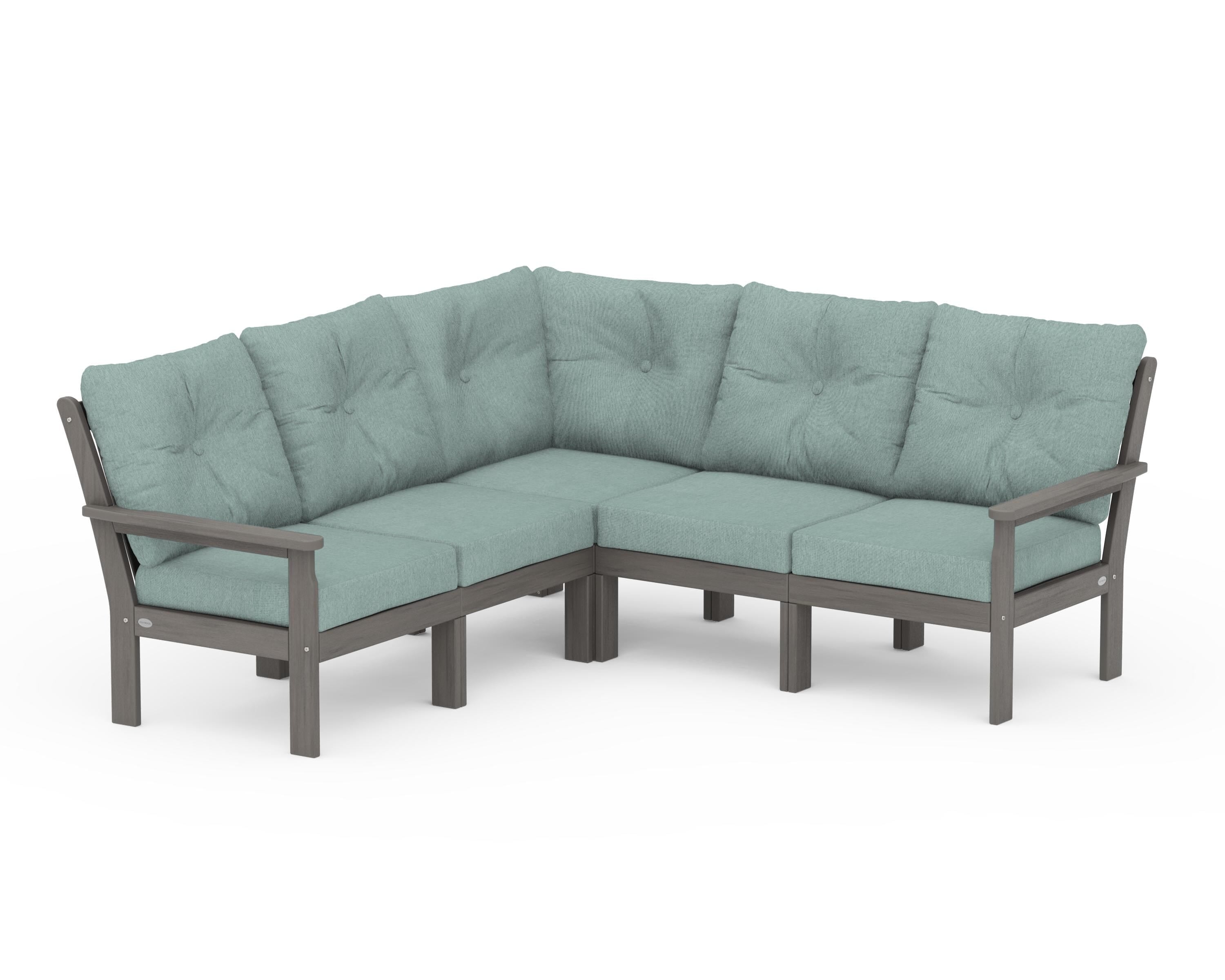 POLYWOOD Vineyard 5-Piece Sectional in Driftwood / Glacier Spa