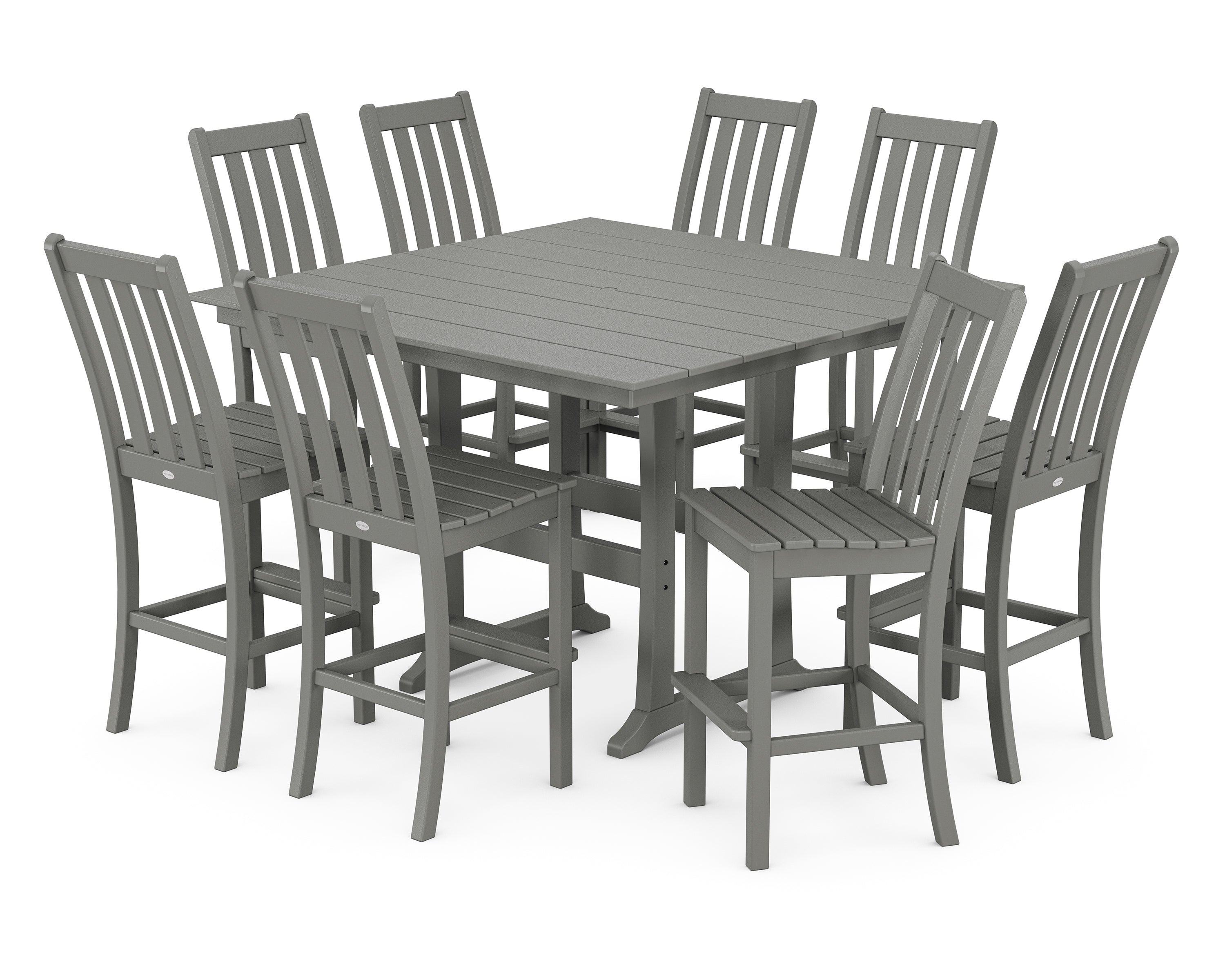 POLYWOOD Vineyard 9-Piece Farmhouse Trestle Bar Set in Slate Grey