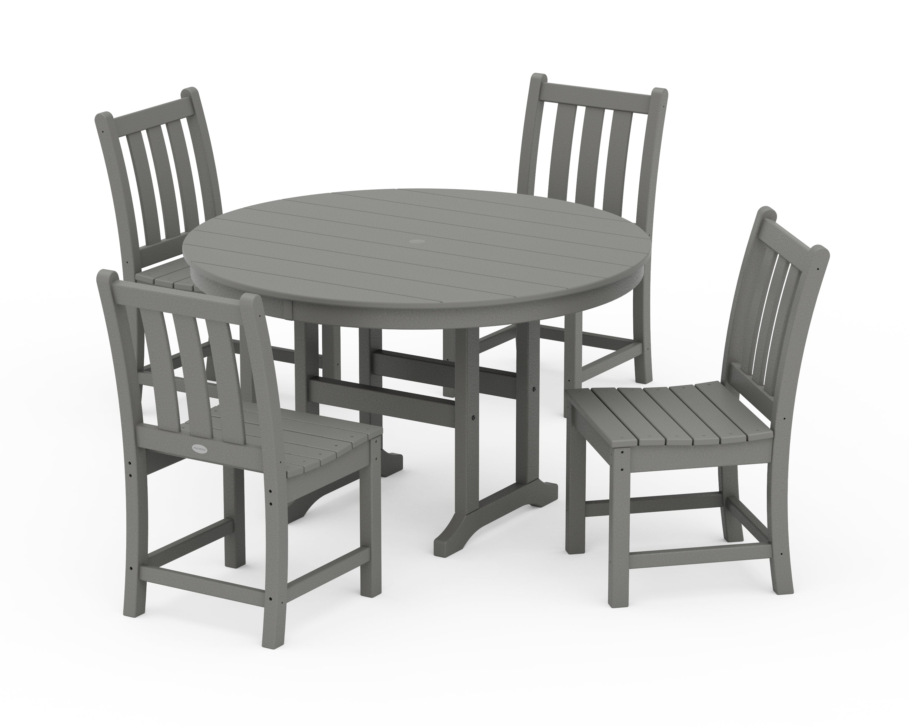 POLYWOOD Traditional Garden Side Chair 5-Piece Round Farmhouse Dining Set in Slate Grey