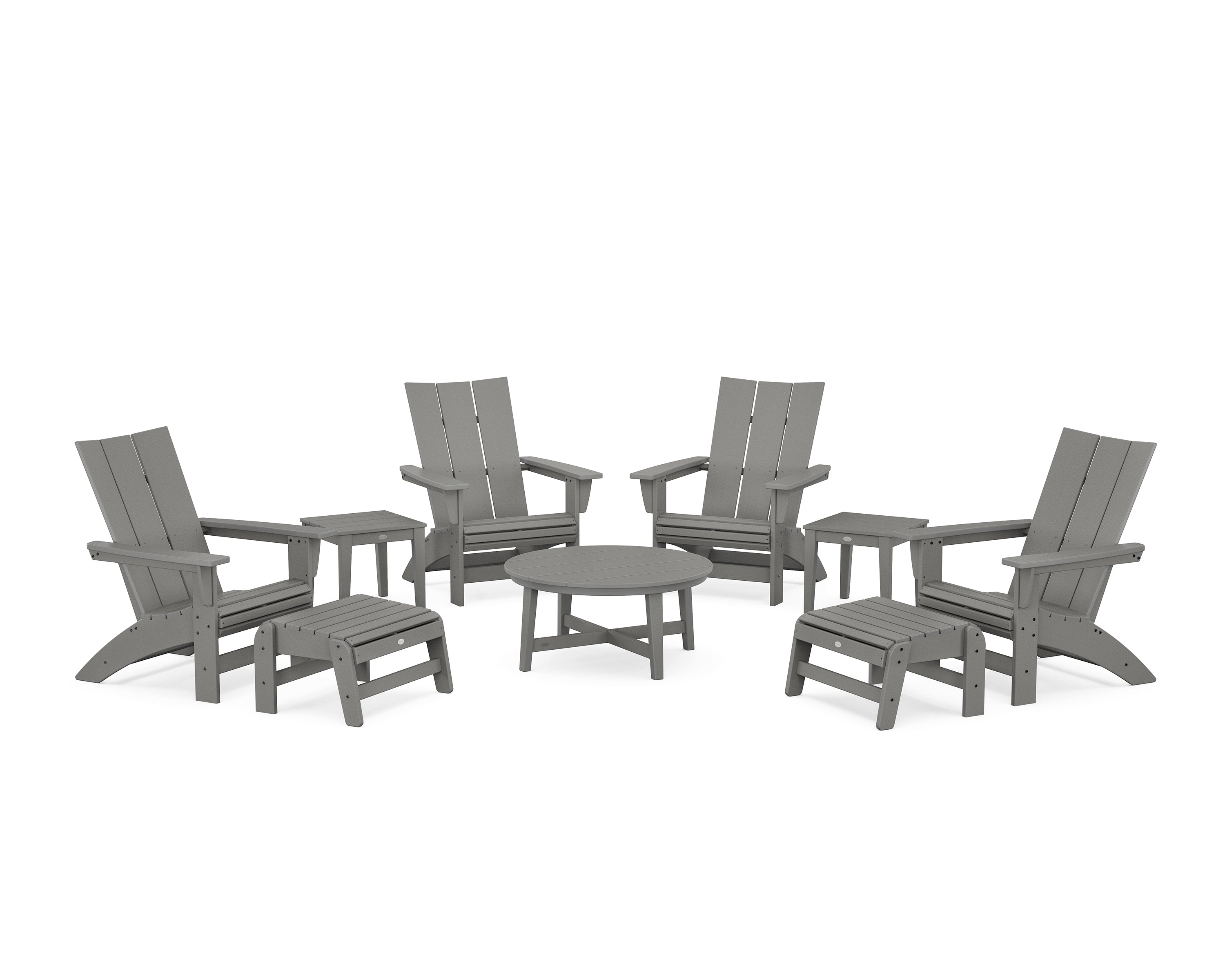 POLYWOOD® Modern Grand Adirondack 9-Piece Conversation Set in Slate Grey